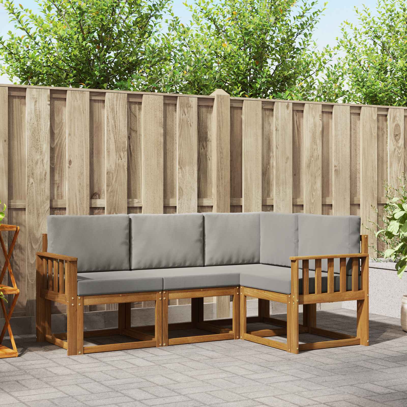 Buiten bankenset met kussen 4 pcs Natuurlijk en Lichtgrijs – afbeelding 1