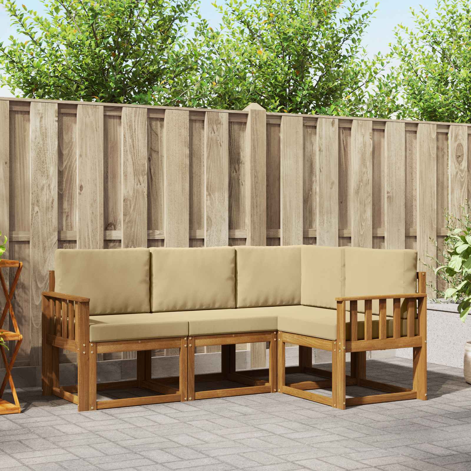 Buiten bankenset met kussen 4 pcs Natuurlijk en Beige – afbeelding 1