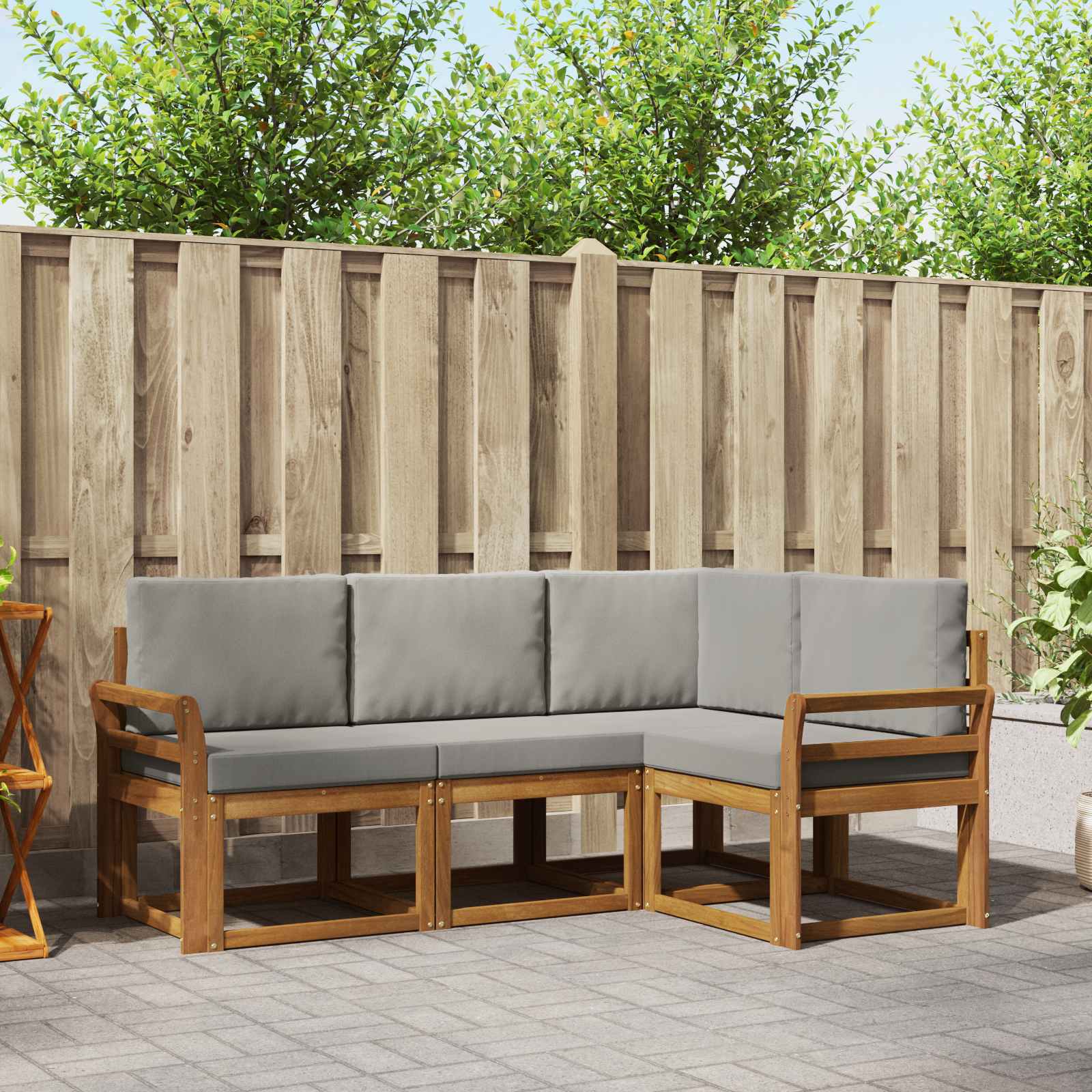 Buiten bankenset met kussen 4 pcs Natuurlijk en Lichtgrijs