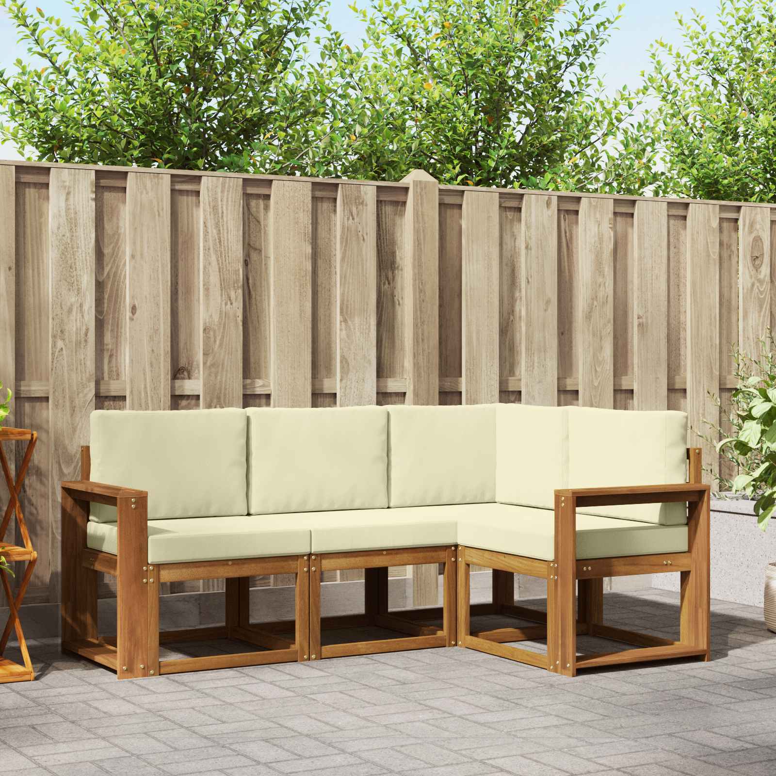 Buiten bankenset met kussen 4 pcs Natuurlijk en Crème – afbeelding 1