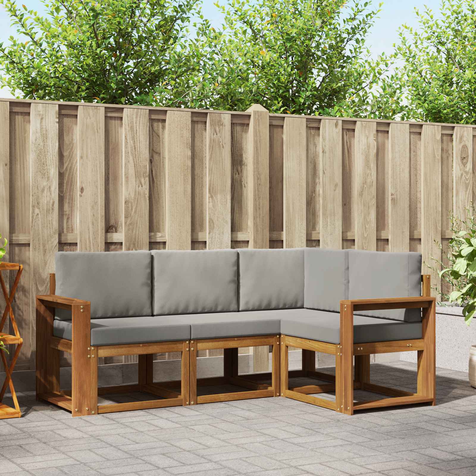 Buiten bankenset met kussen 4 pcs Natuurlijk en Lichtgrijs
