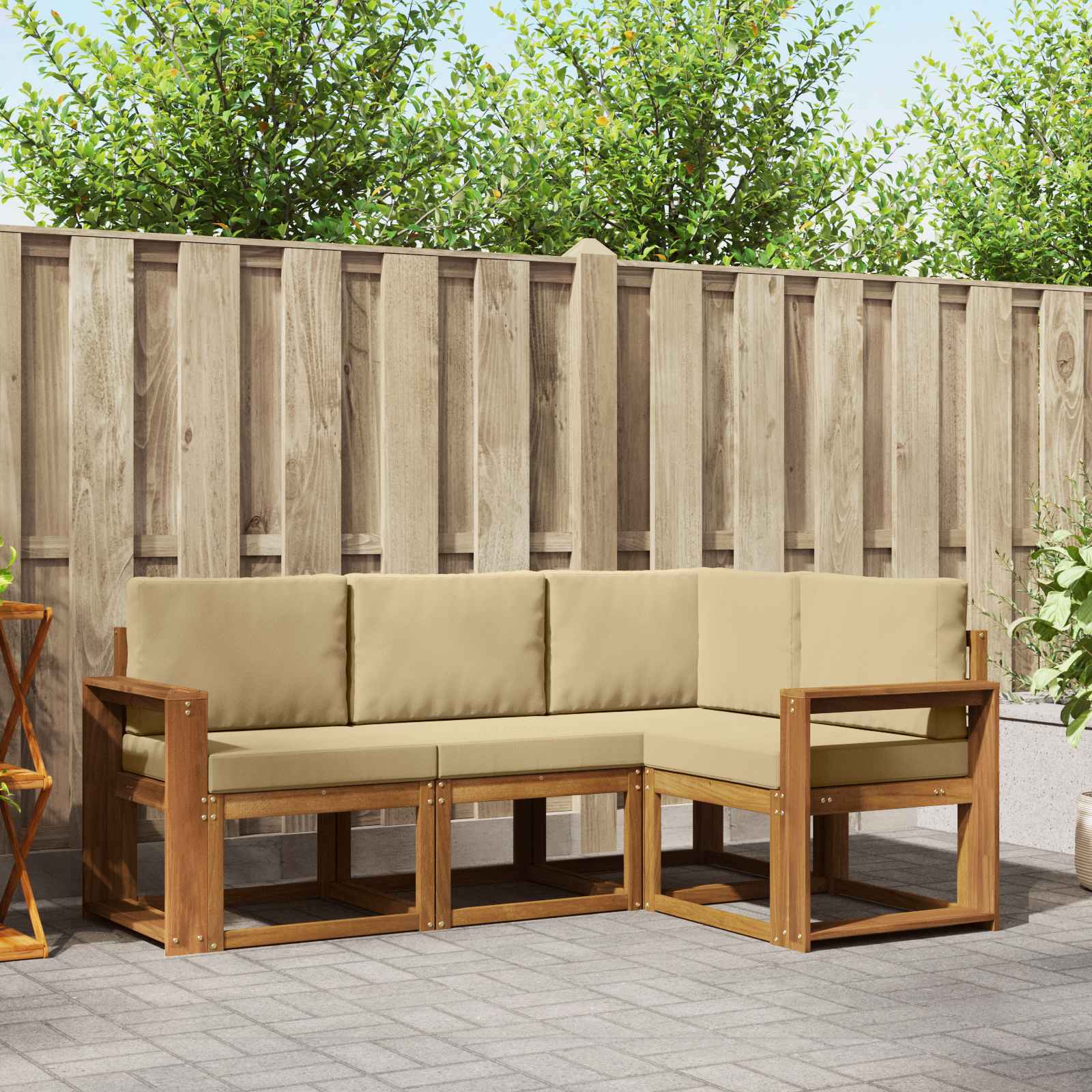 Buiten bankenset met kussen 4 pcs Natuurlijk en Beige – afbeelding 1