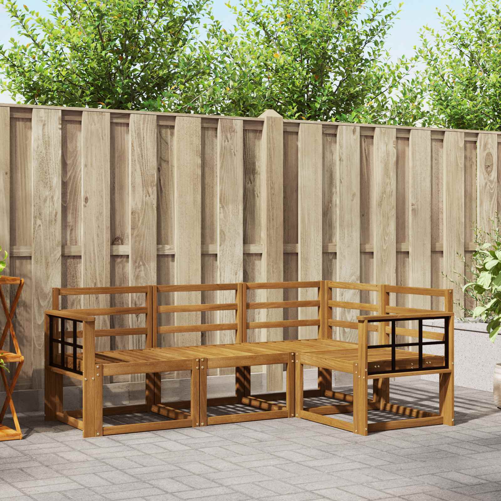 Buiten bankenset 4 pcs Naturel Massief Acaciahout