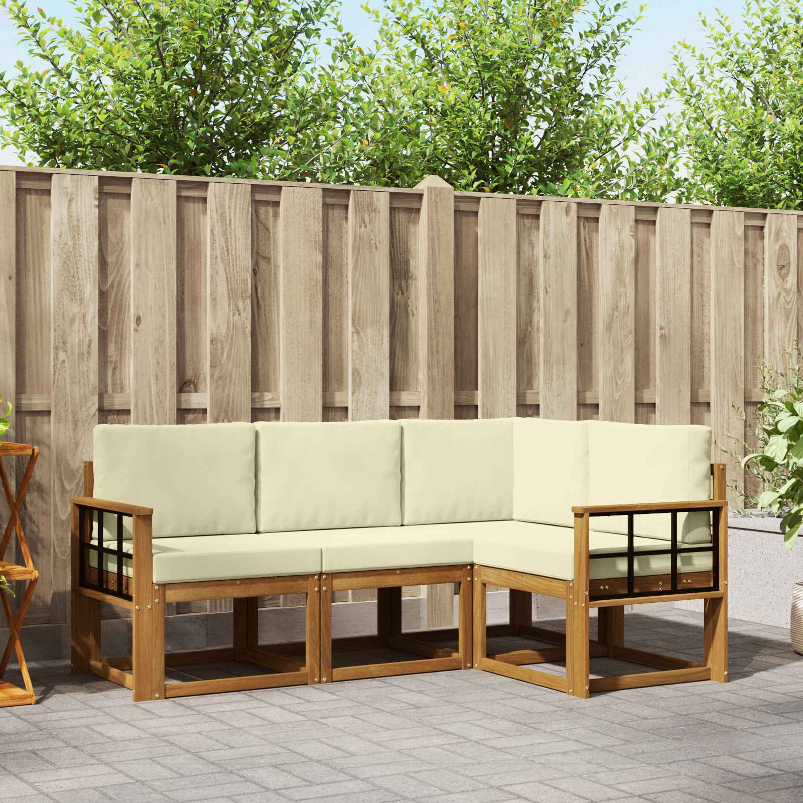 Buiten bankenset met kussen 4 pcs Natuurlijk en Crème – afbeelding 1