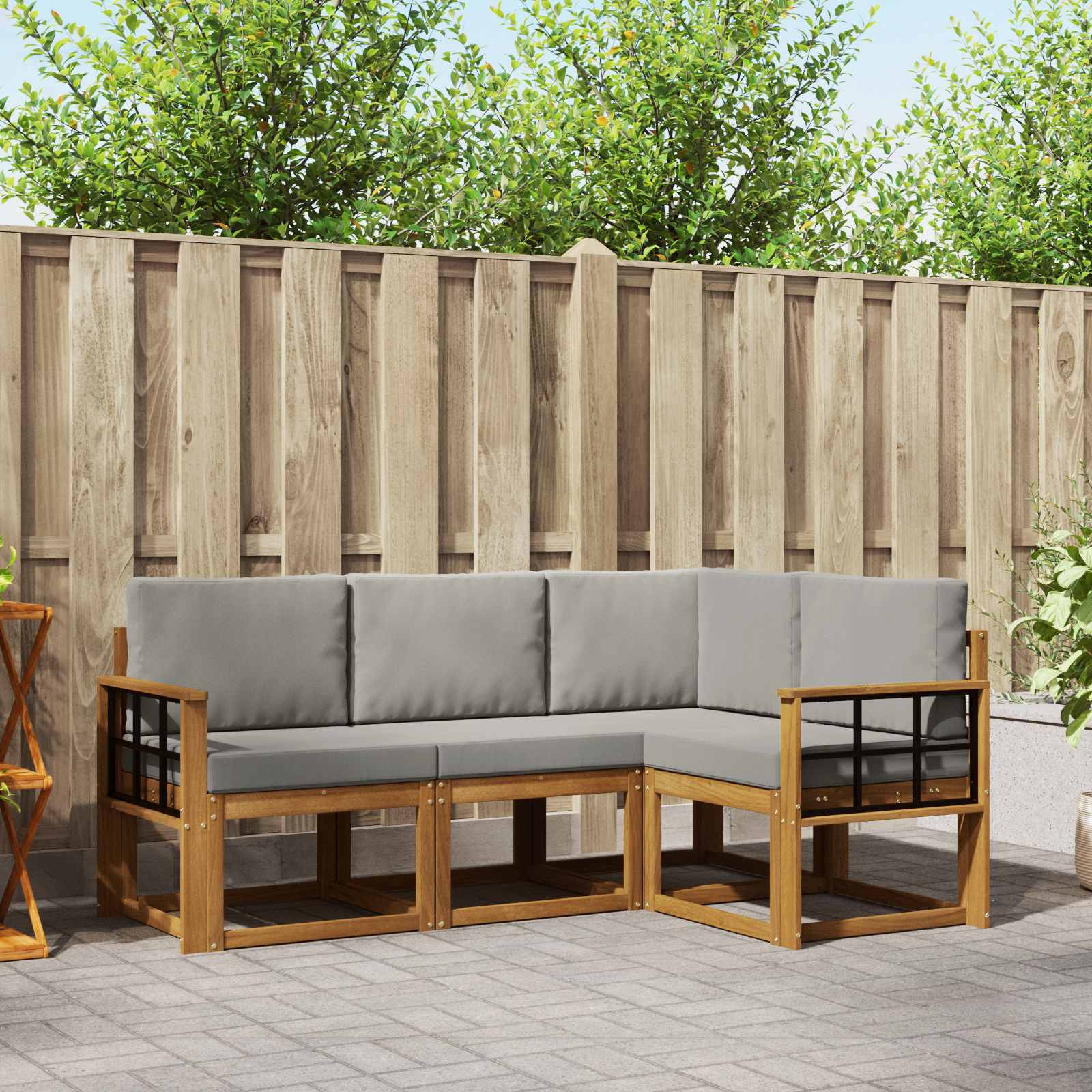Buiten bankenset met kussen 4 pcs Natuurlijk en Lichtgrijs – afbeelding 1