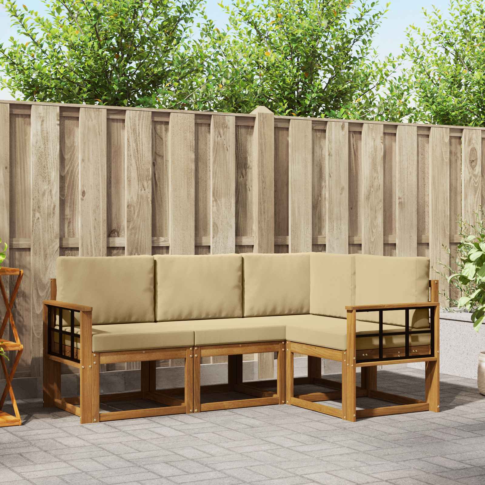 Buiten bankenset met kussen 4 pcs Natuurlijk en Beige