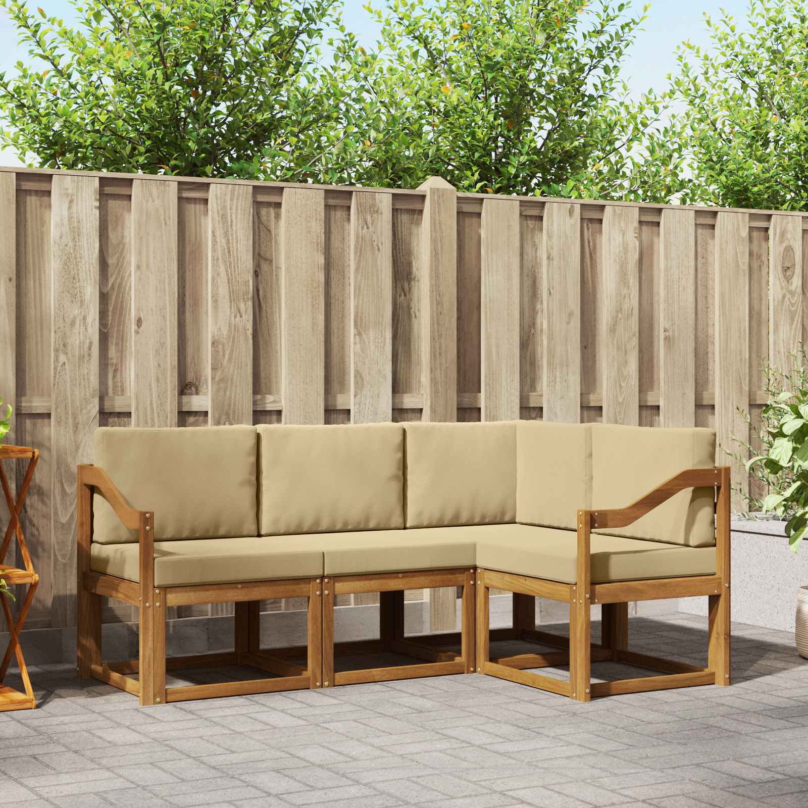 Buiten bankenset met kussen 4 pcs Natuurlijk en Beige – afbeelding 1