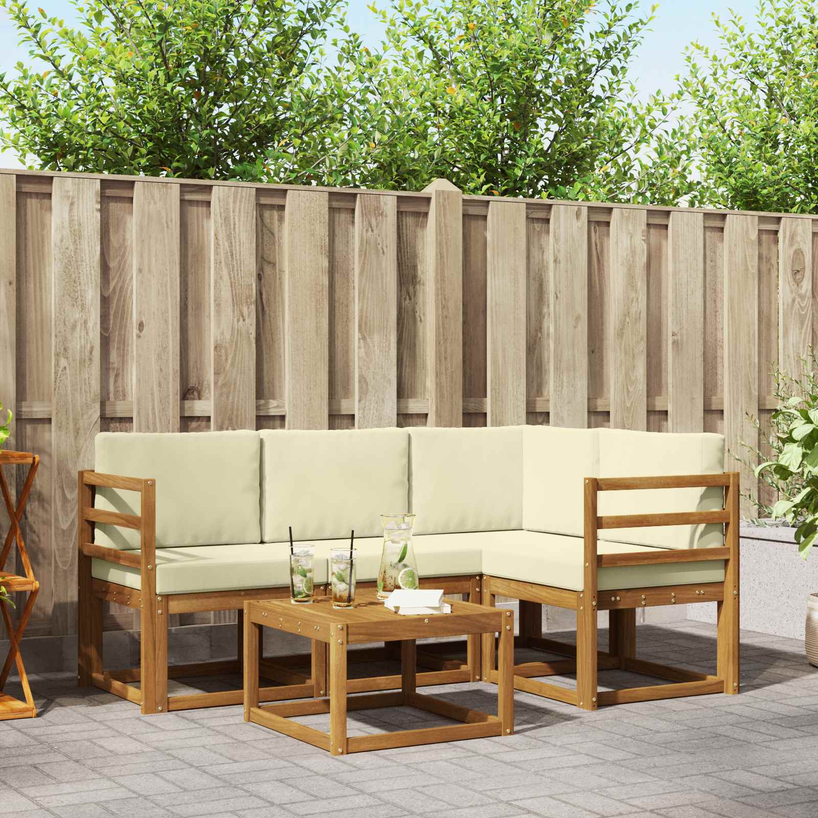 Buiten bankenset met kussen 5 pcs Natuurlijk en Crème