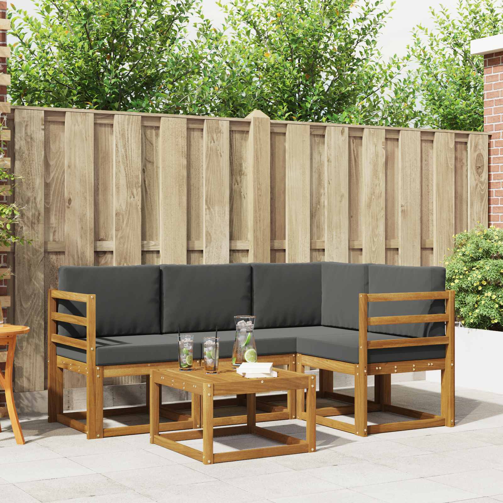 Buiten bankenset met kussen 5 pcs Natuurlijk en Antraciet – afbeelding 1