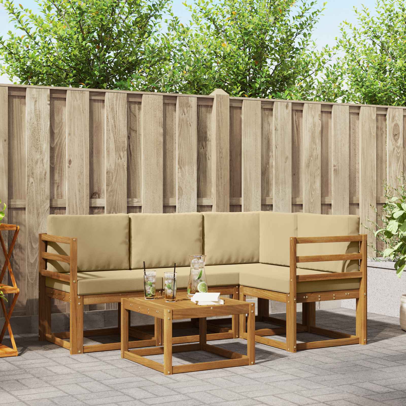 Buiten bankenset met kussen 5 pcs Natuurlijk en Beige