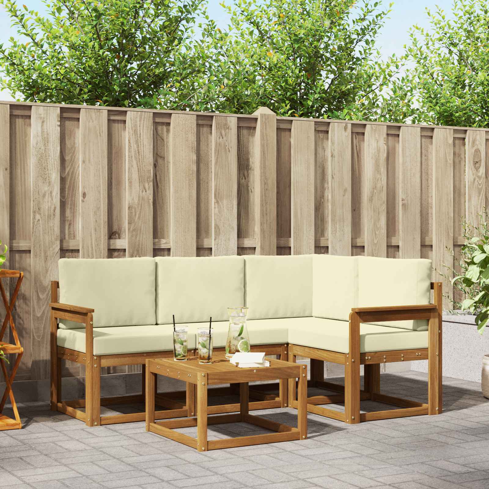 Buiten bankenset met kussen 5 pcs Natuurlijk en Crème – afbeelding 1