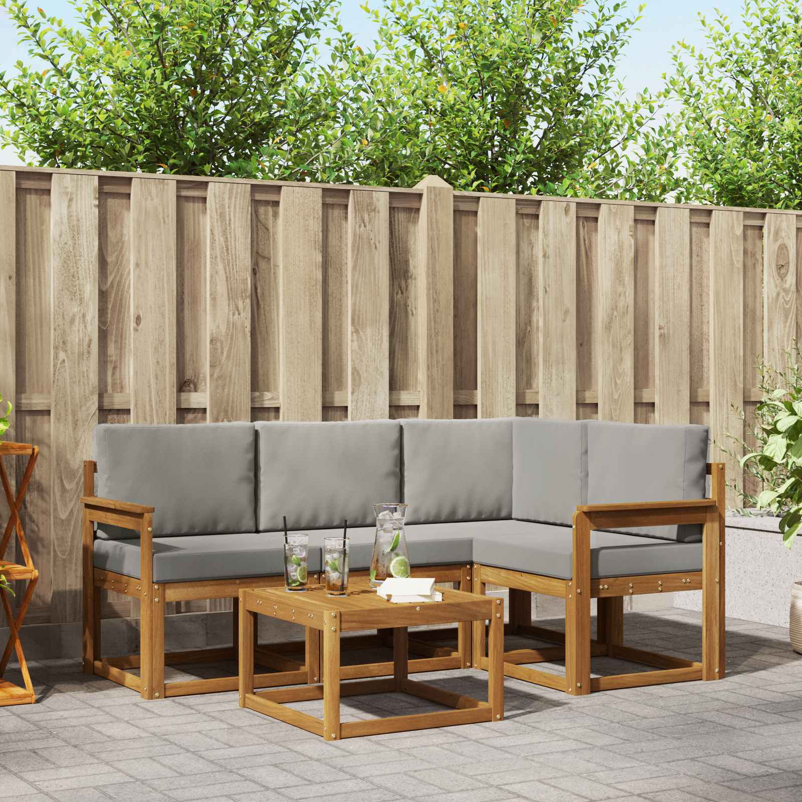 Buiten bankenset met kussen 5 pcs Natuurlijk en Lichtgrijs – afbeelding 1