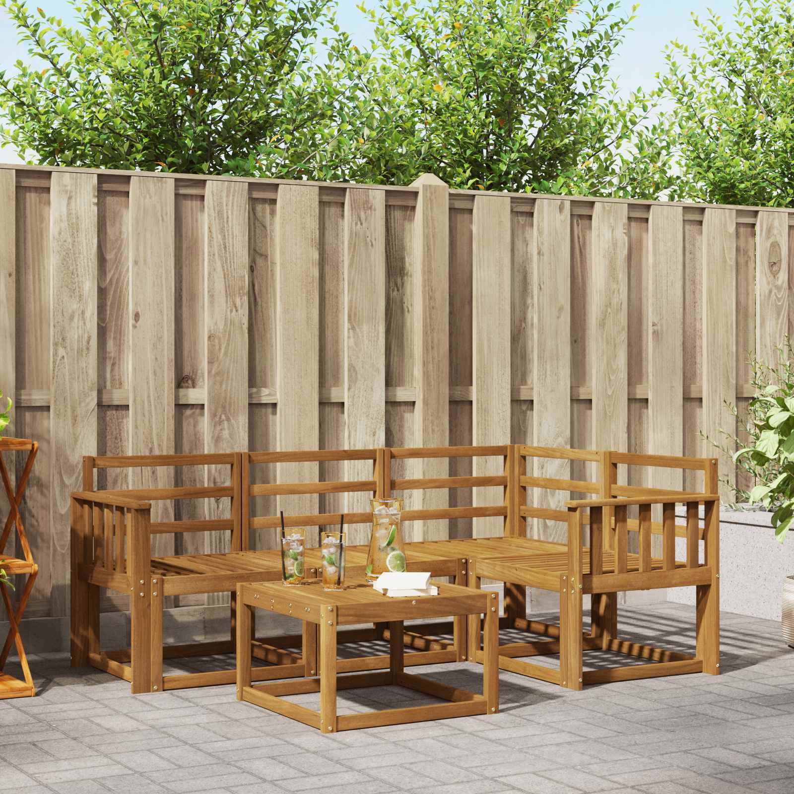 Buiten bankenset 5 pcs Naturel Massief Acaciahout