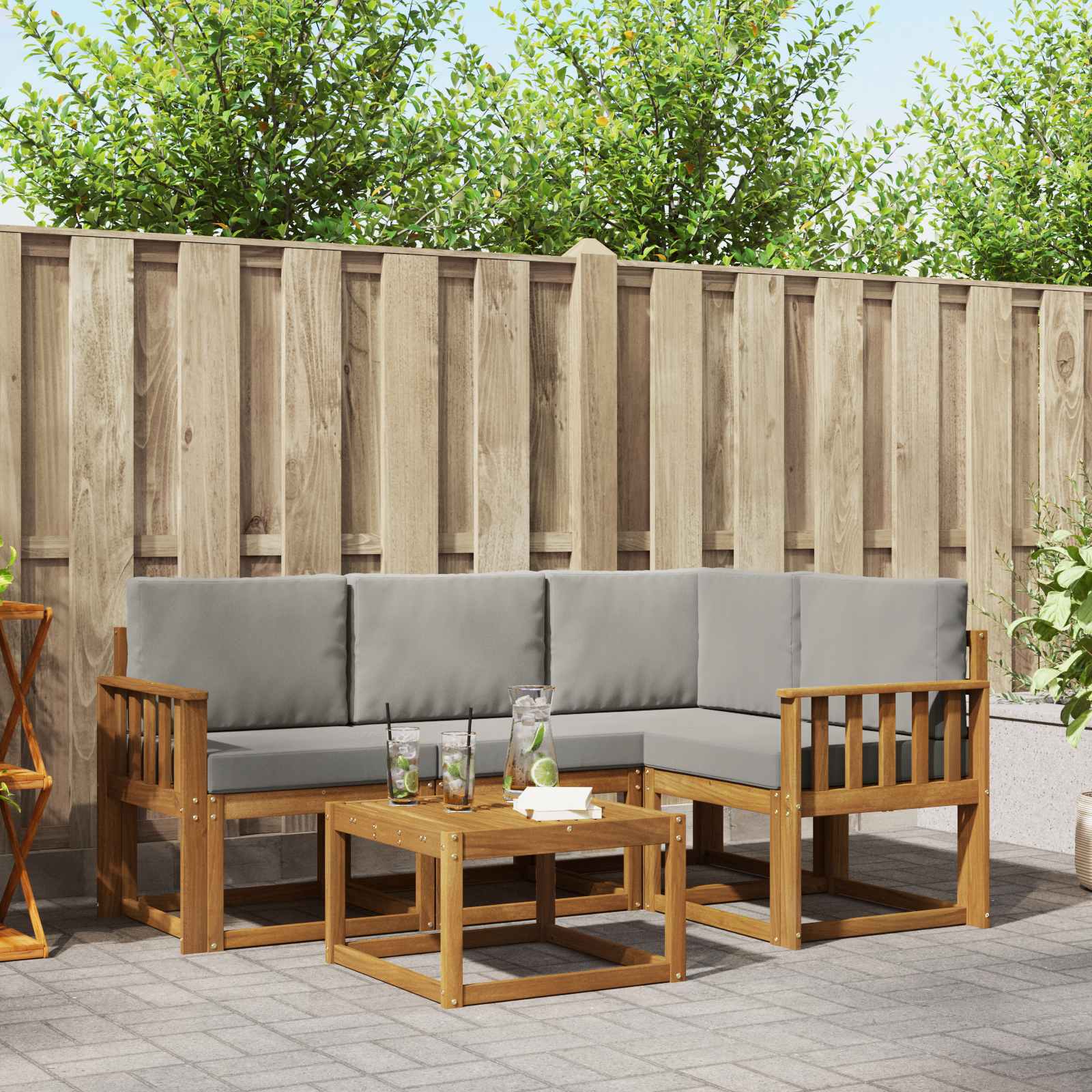 Buiten bankenset met kussen 5 pcs Natuurlijk en Lichtgrijs – afbeelding 1