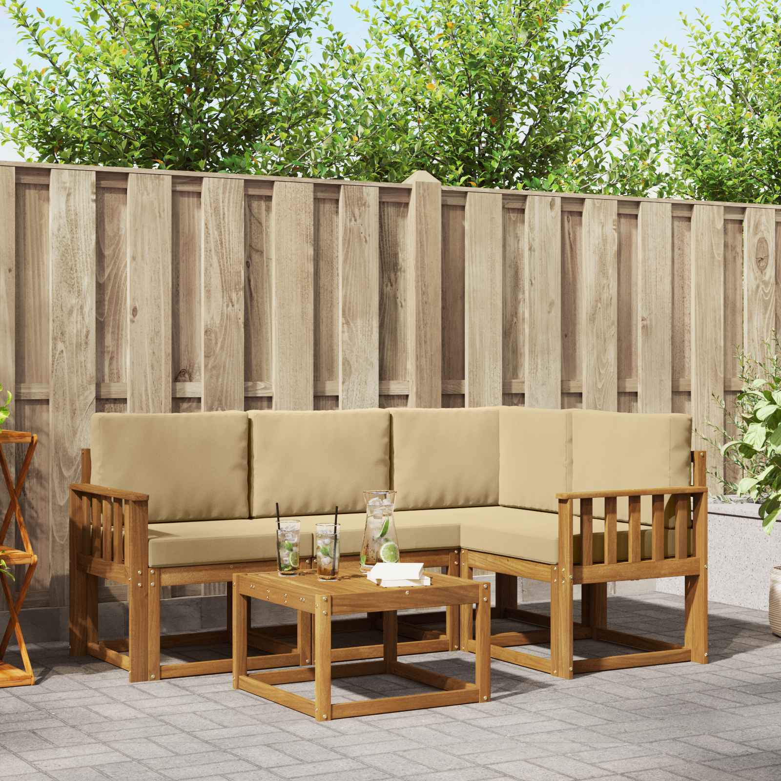 Buiten bankenset met kussen 5 pcs Natuurlijk en Beige – afbeelding 1