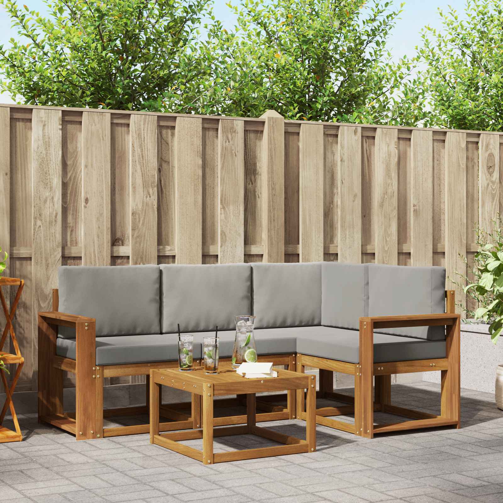 Buiten bankenset met kussen 5 pcs Natuurlijk en Lichtgrijs – afbeelding 1