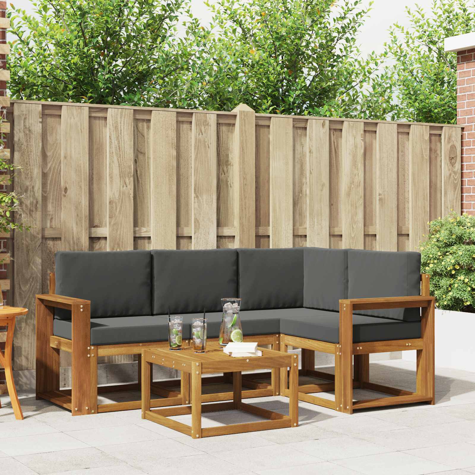 Buiten bankenset met kussen 5 pcs Natuurlijk en Antraciet