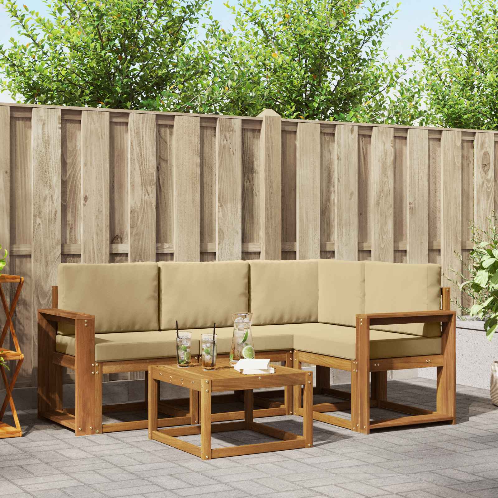 Buiten bankenset met kussen 5 pcs Natuurlijk en Beige – afbeelding 1