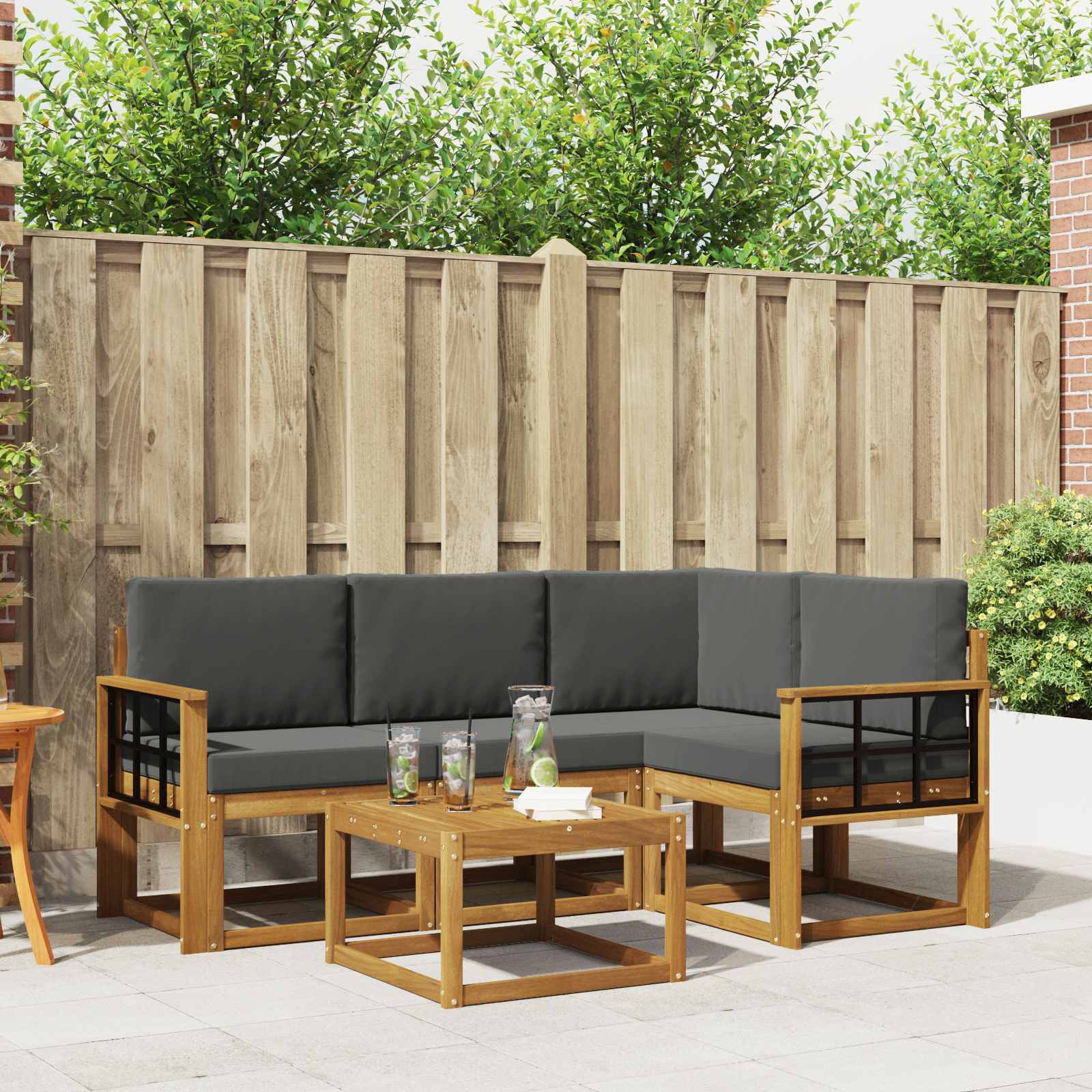 Buiten bankenset met kussen 5 pcs Natuurlijk en Antraciet – afbeelding 1