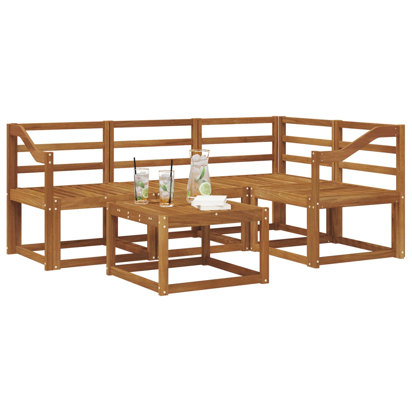 Buiten bankenset 5 pcs Naturel Massief Acaciahout – afbeelding 3