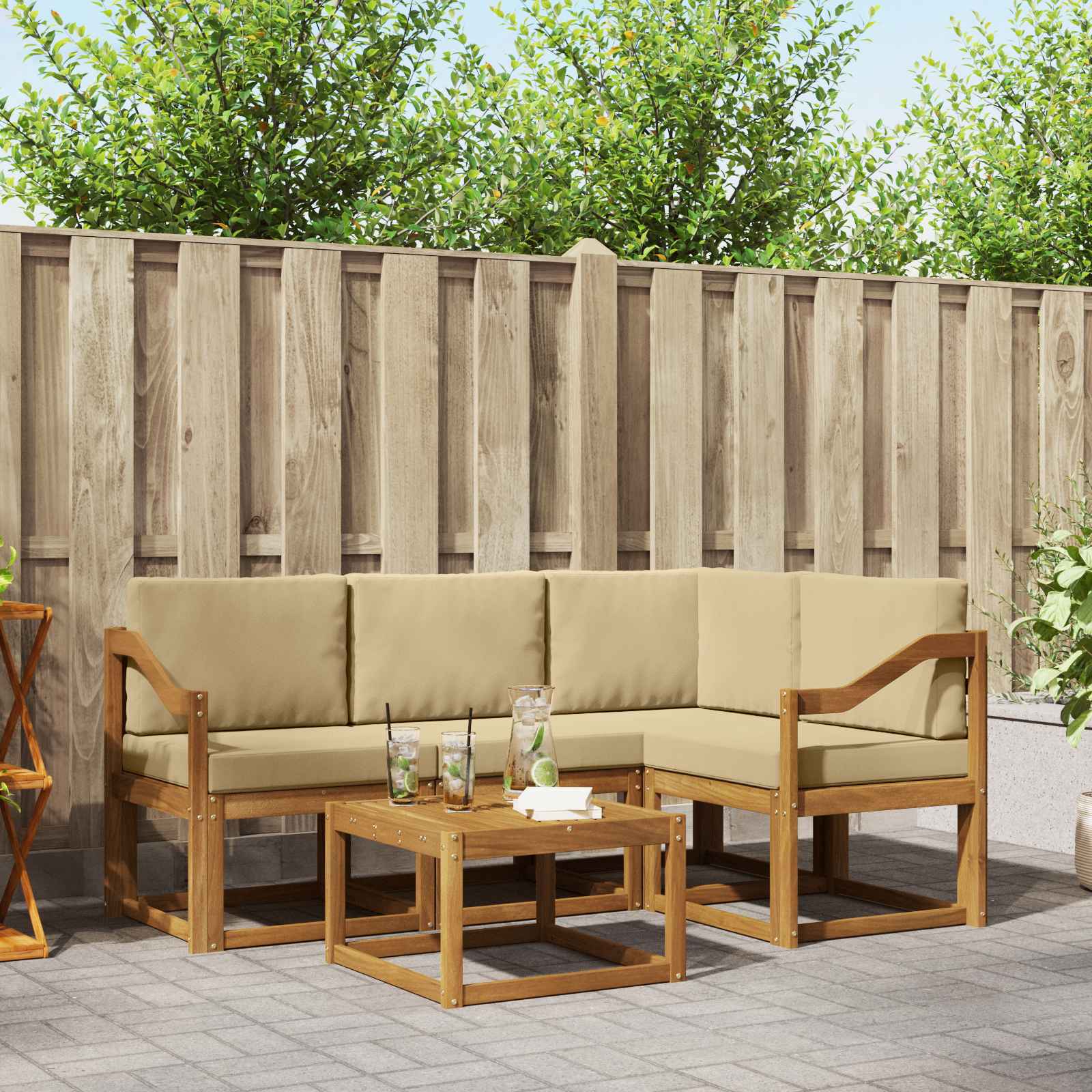 Buiten bankenset met kussen 5 pcs Natuurlijk en Beige – afbeelding 1