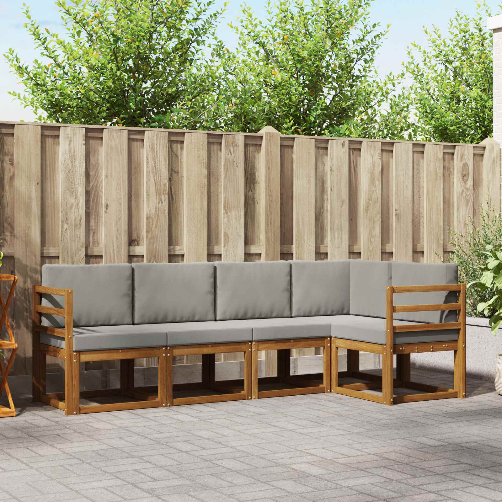Buiten bankenset met kussen 5 pcs Natuurlijk en Lichtgrijs
