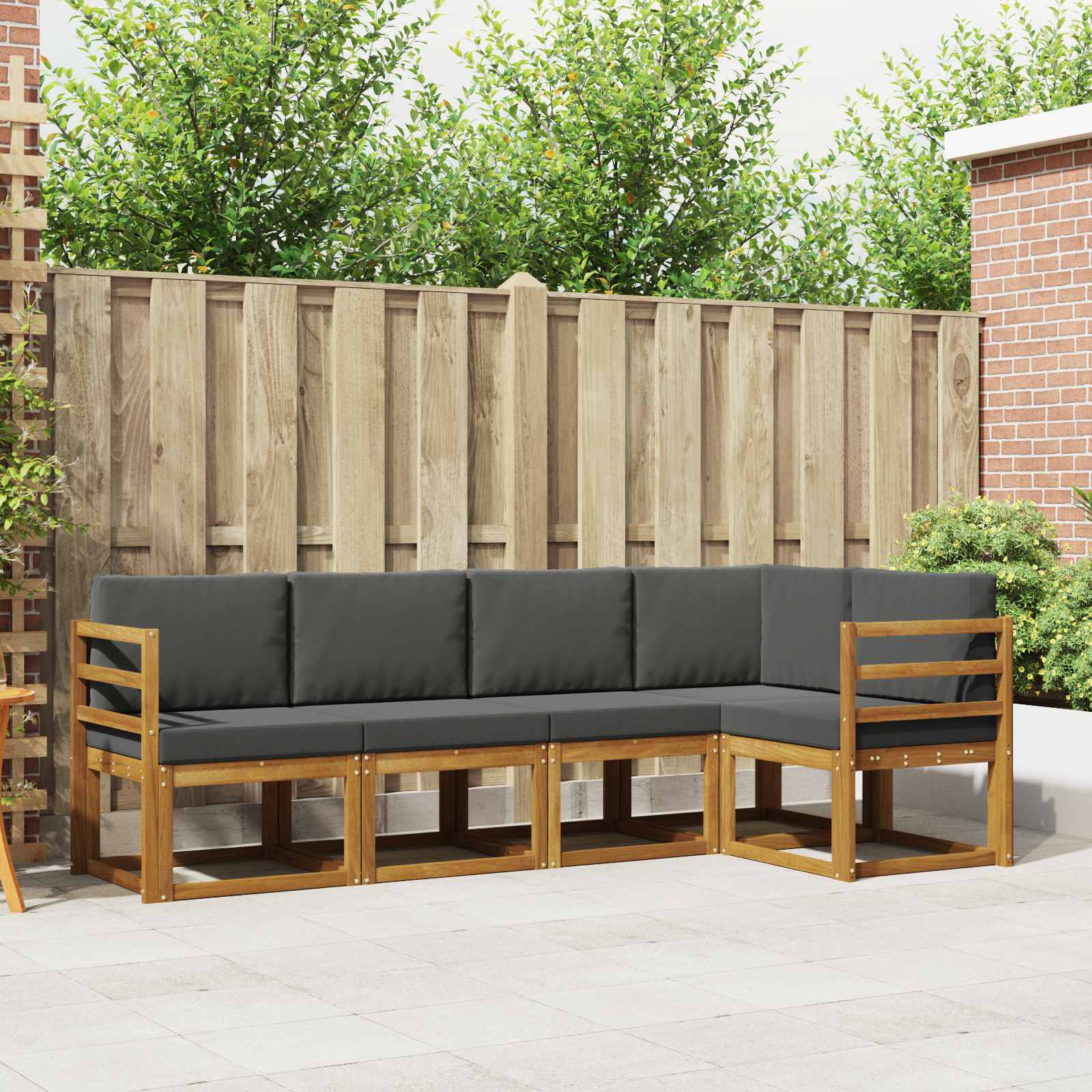 Buiten bankenset met kussen 5 pcs Natuurlijk en Antraciet