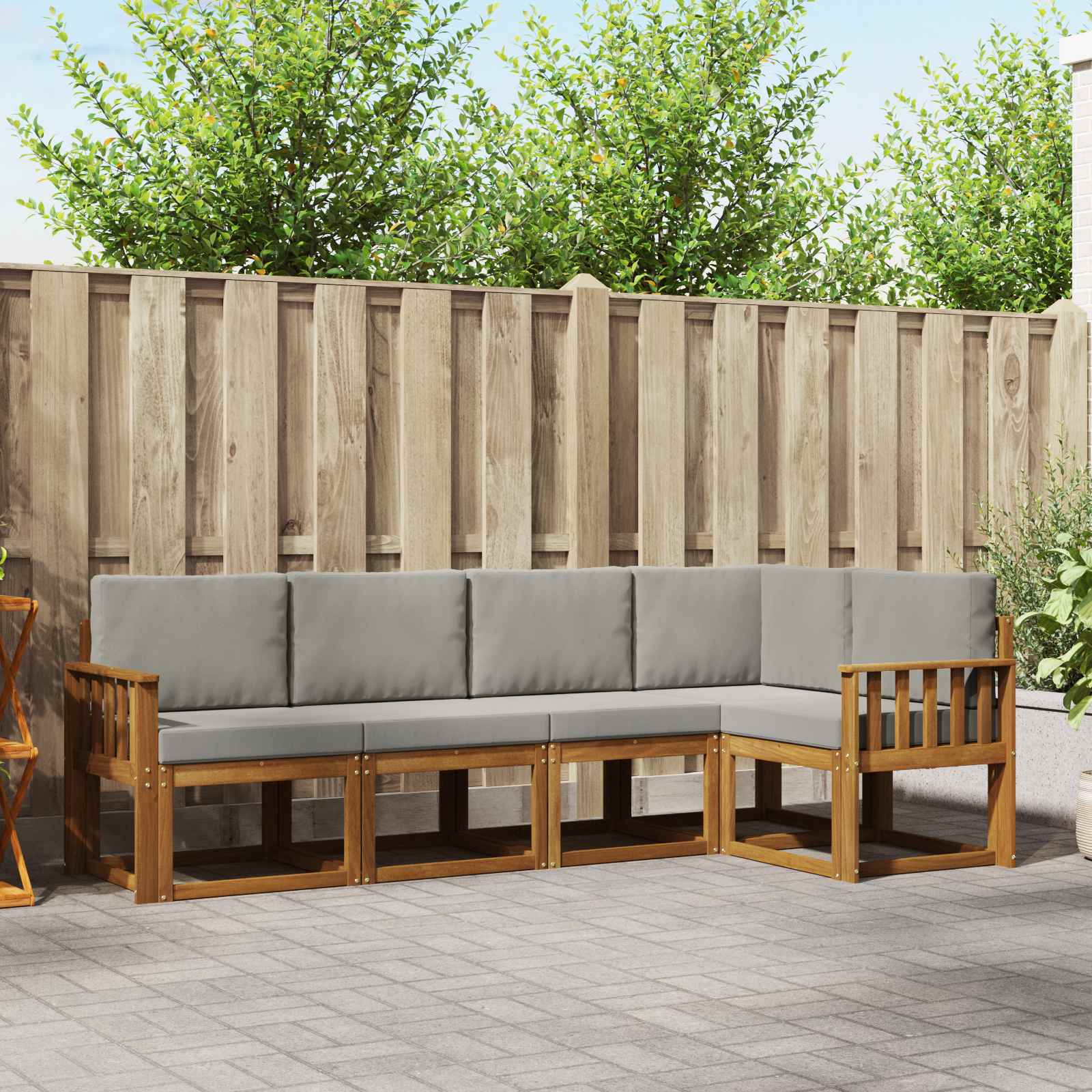 Buiten bankenset met kussen 5 pcs Natuurlijk en Lichtgrijs