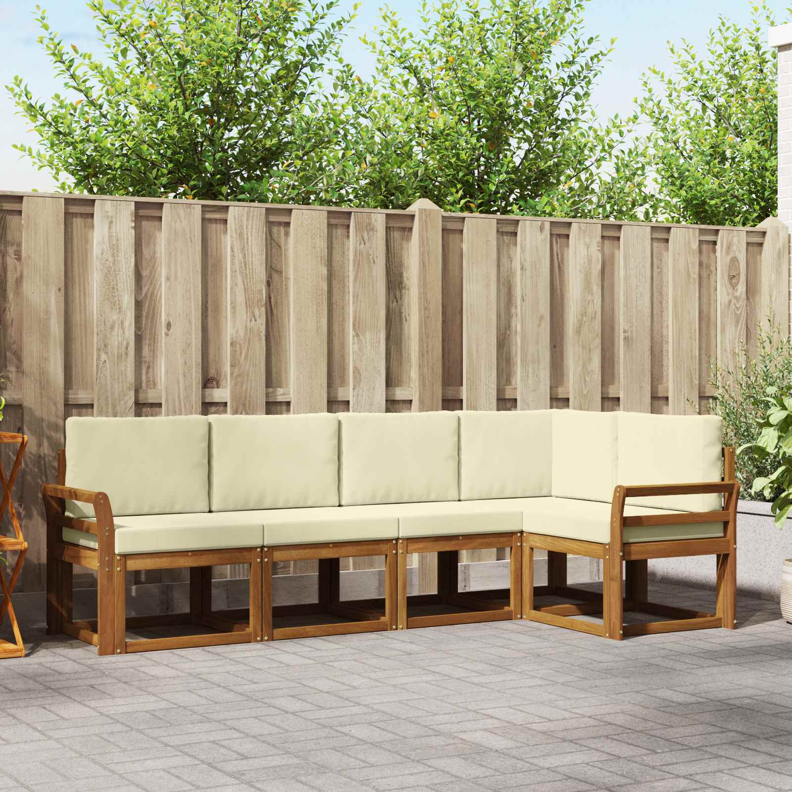Buiten bankenset met kussen 5 pcs Natuurlijk en Crème – afbeelding 1