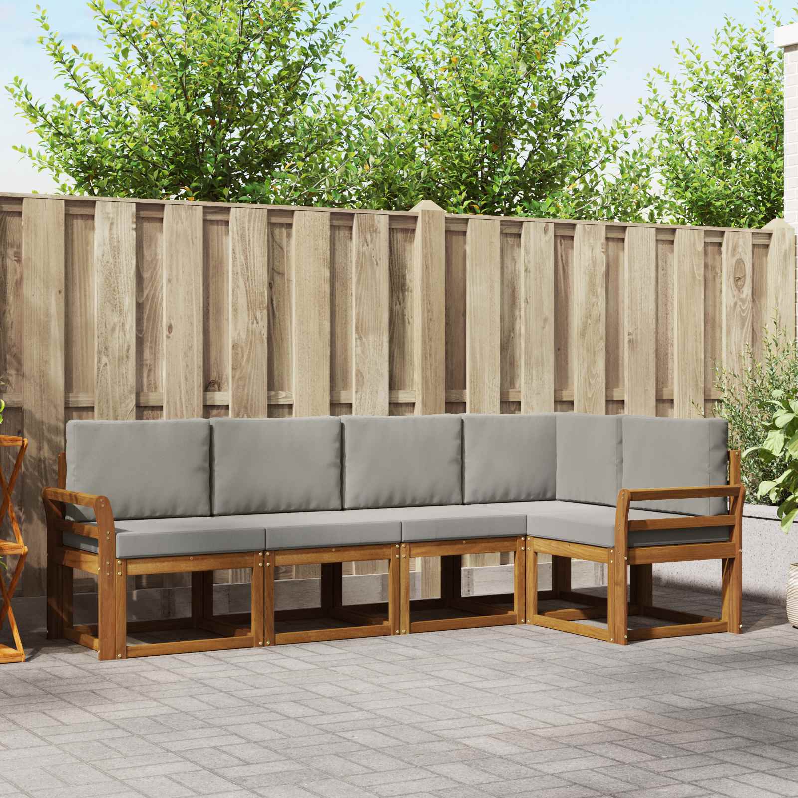 Buiten bankenset met kussen 5 pcs Natuurlijk en Lichtgrijs