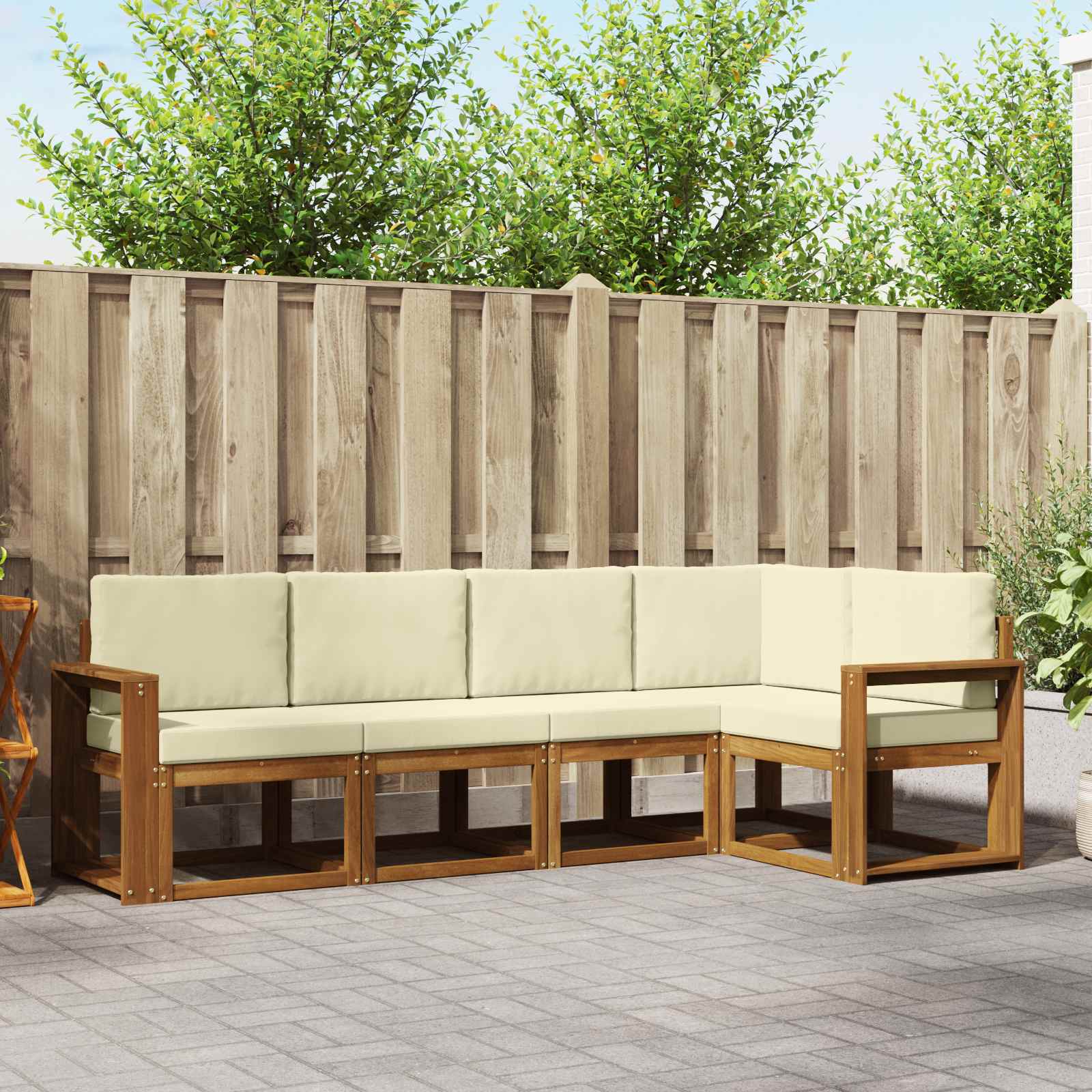 Buiten bankenset met kussen 5 pcs Natuurlijk en Crème