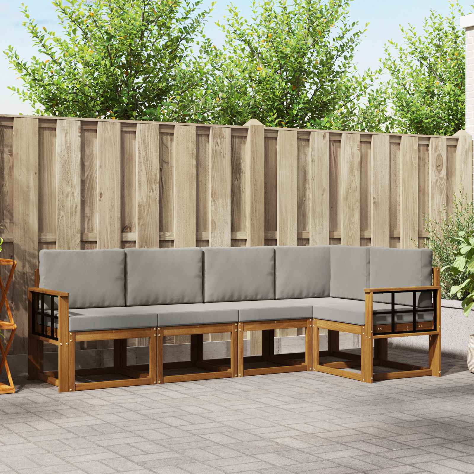 Buiten bankenset met kussen 5 pcs Natuurlijk en Lichtgrijs