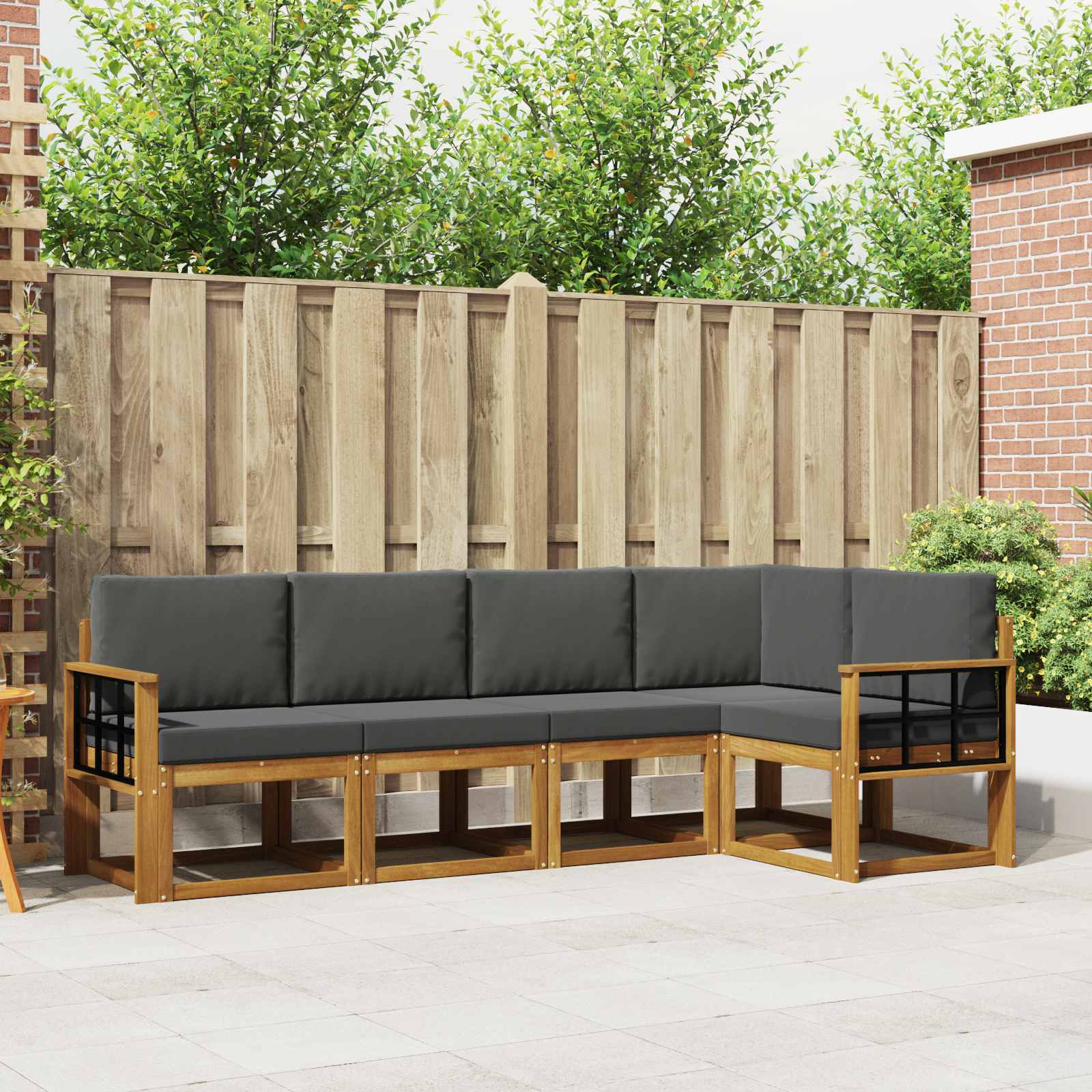 Buiten bankenset met kussen 5 pcs Natuurlijk en Antraciet – afbeelding 1