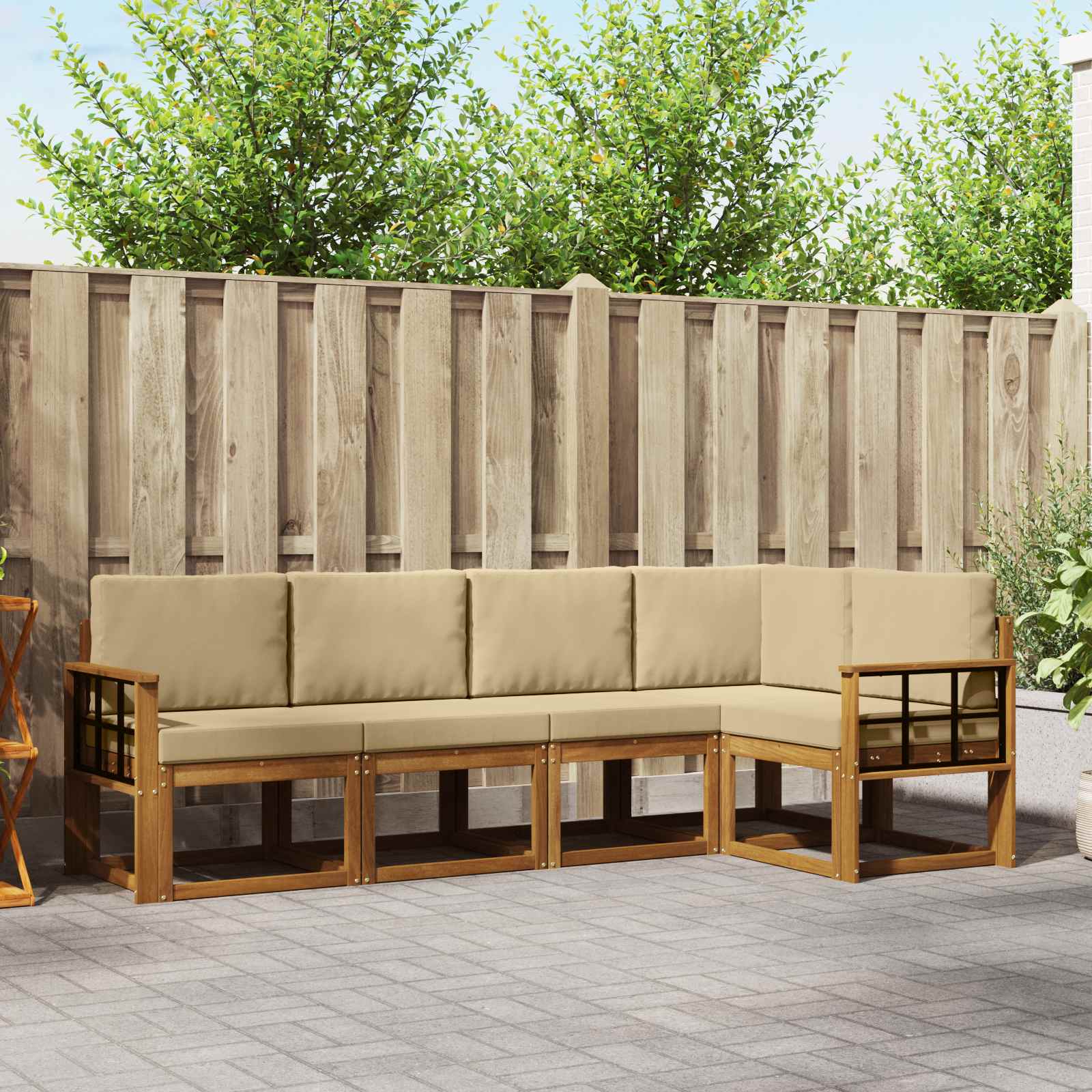 Buiten bankenset met kussen 5 pcs Natuurlijk en Beige – afbeelding 1
