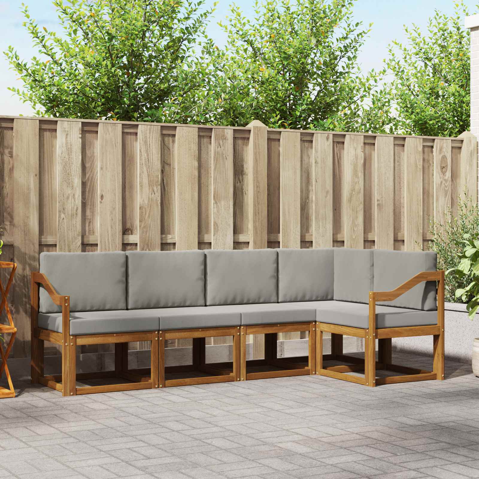 Buiten bankenset met kussen 5 pcs Natuurlijk en Lichtgrijs