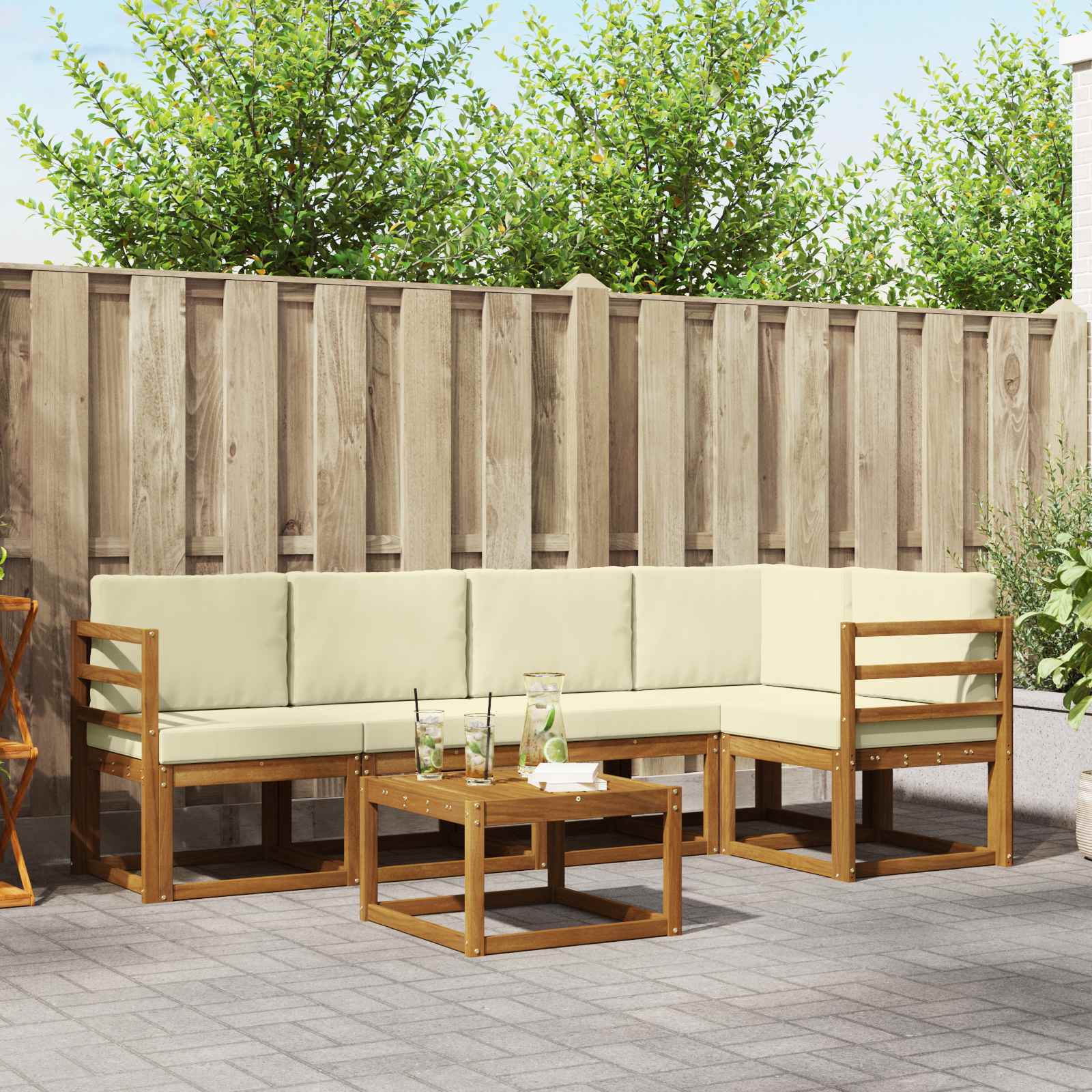 Buiten bankenset met kussen 6 pcs Natuurlijk en Crème – afbeelding 1