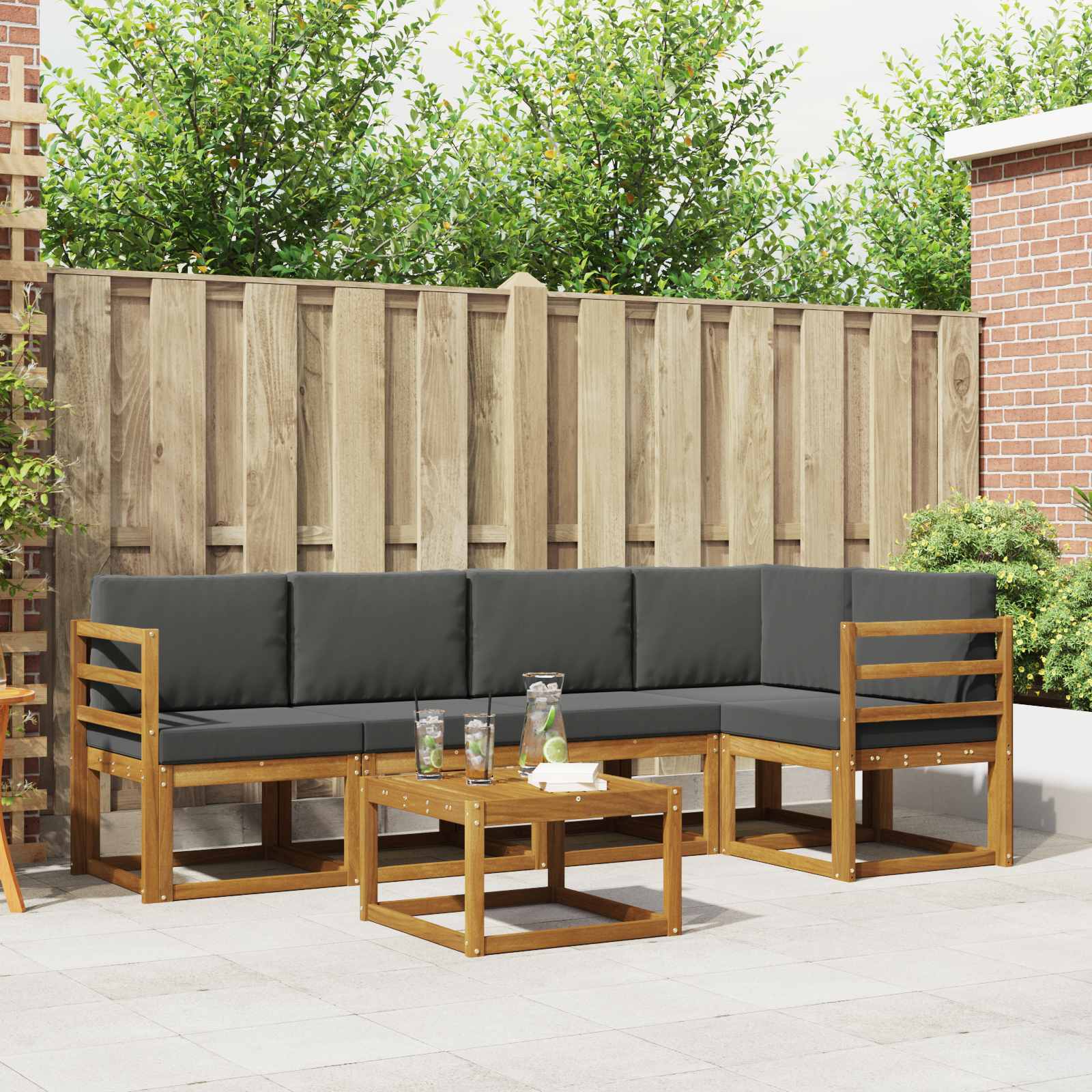 Buiten bankenset met kussen 6 pcs Natuurlijk en Antraciet