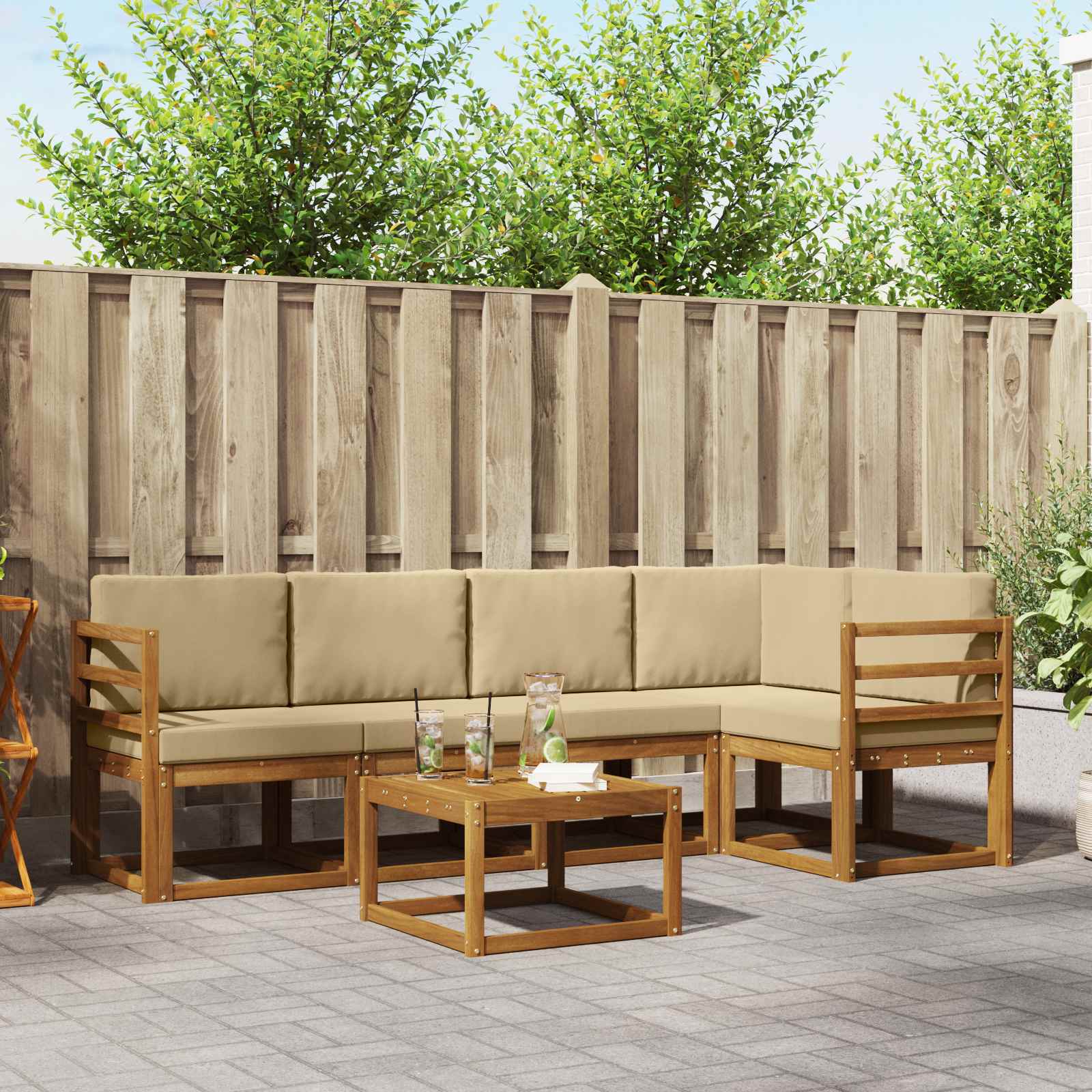 Buiten bankenset met kussen 6 pcs Natuurlijk en Beige – afbeelding 1