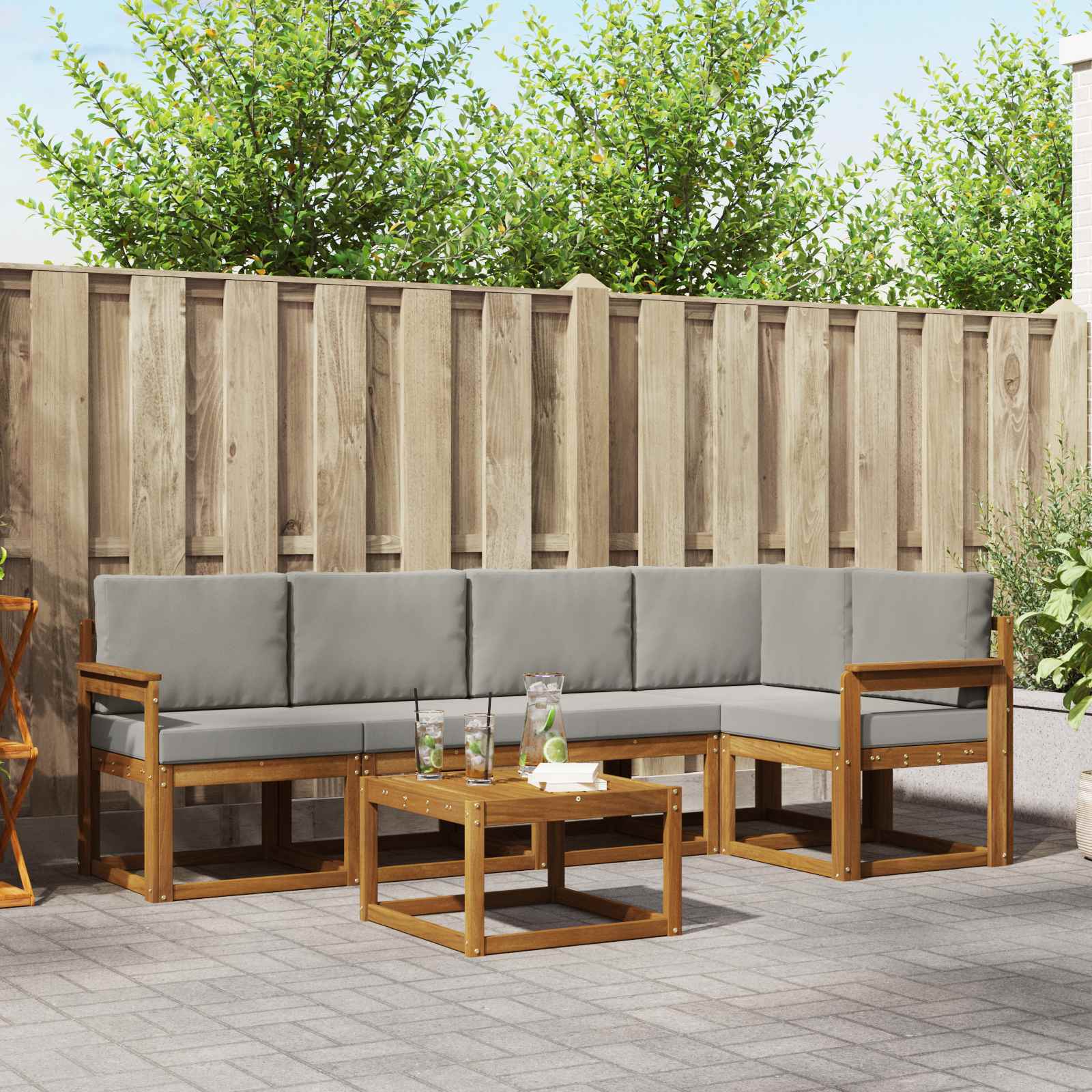 Buiten bankenset met kussen 6 pcs Natuurlijk en Lichtgrijs – afbeelding 1