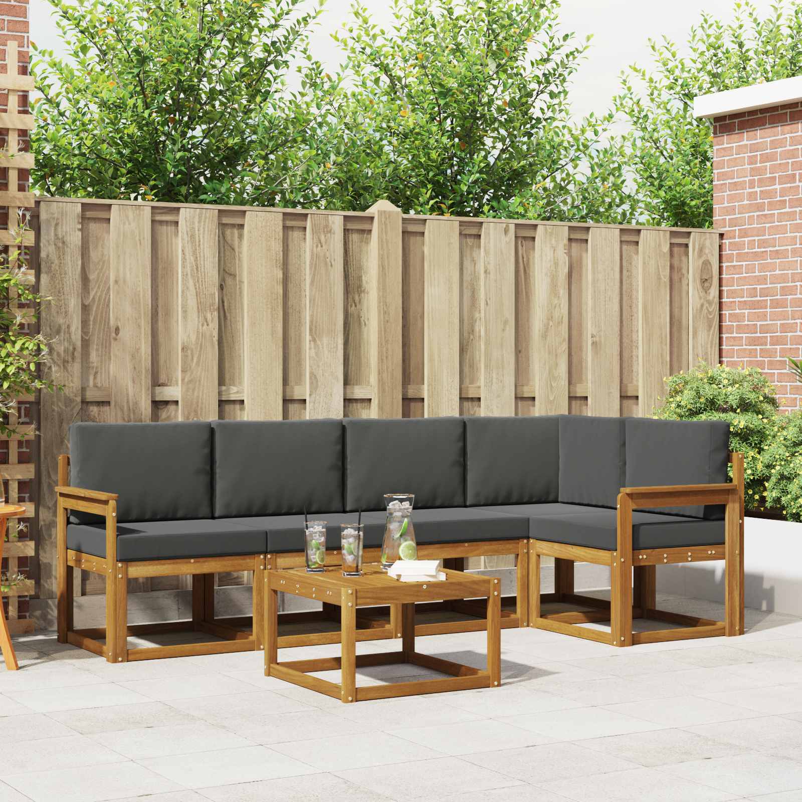 Buiten bankenset met kussen 6 pcs Natuurlijk en Antraciet – afbeelding 1