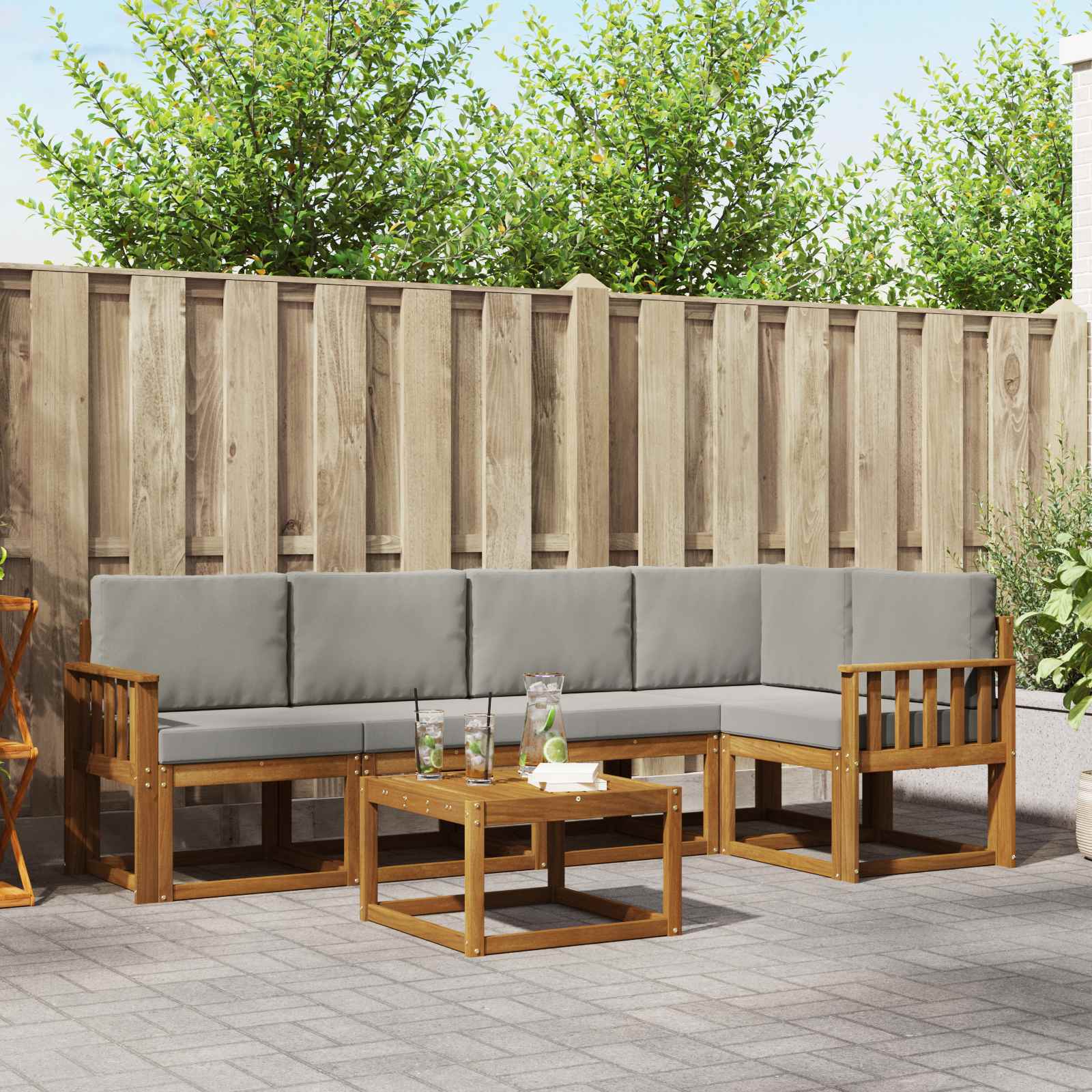 Buiten bankenset met kussen 6 pcs Natuurlijk en Lichtgrijs – afbeelding 1