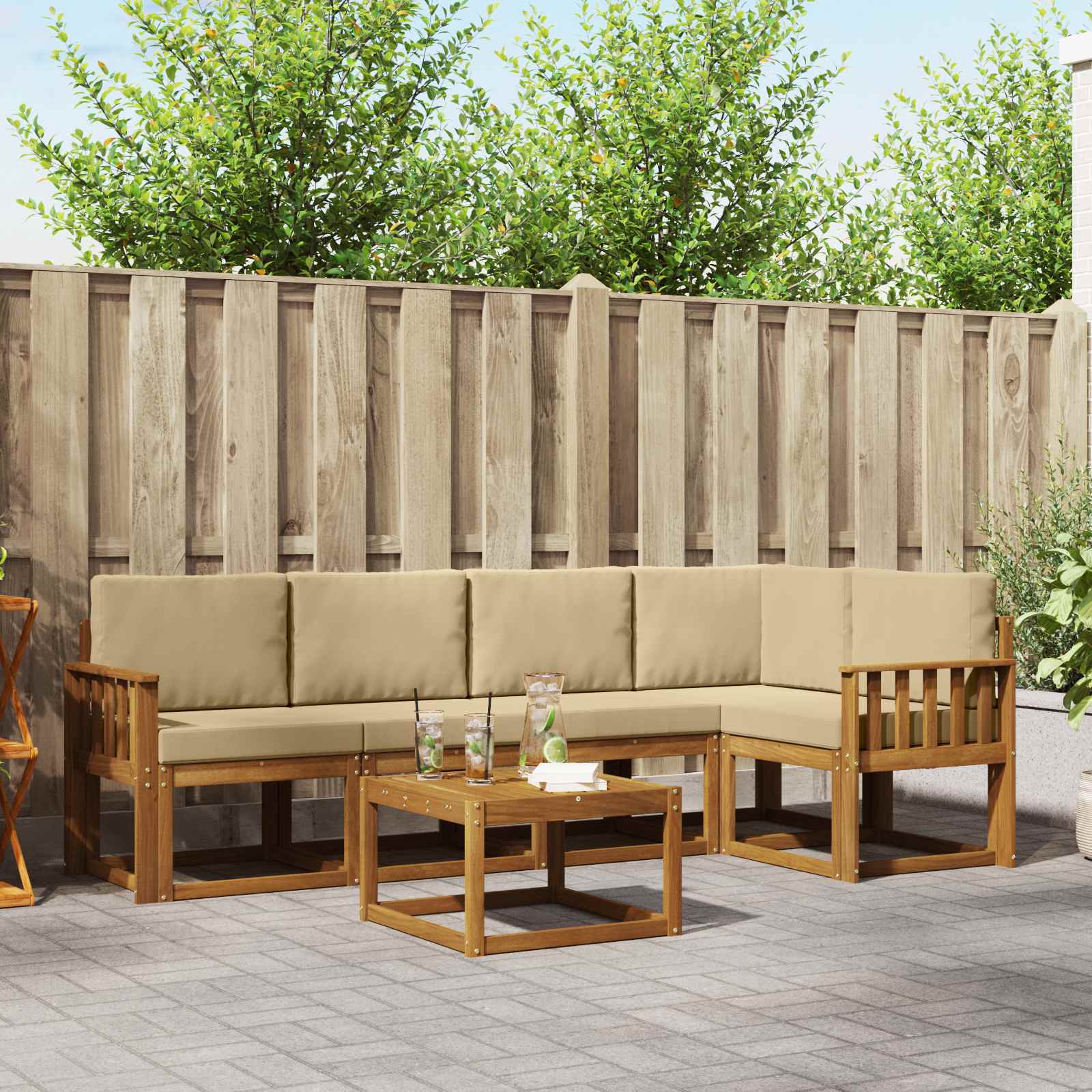 Buiten bankenset met kussen 6 pcs Natuurlijk en Beige – afbeelding 1