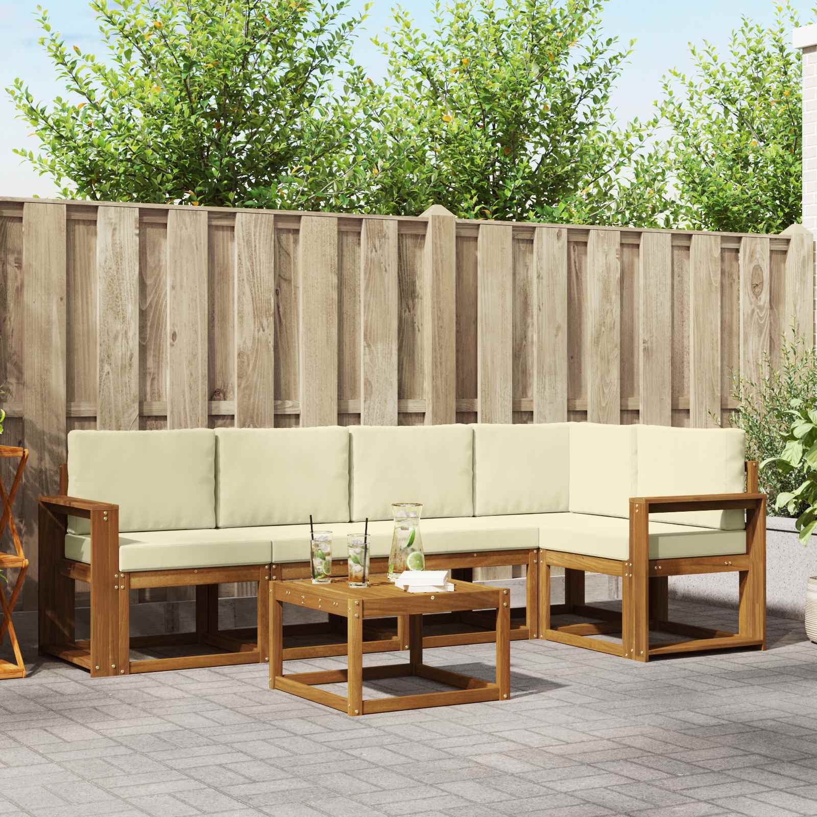 Buiten bankenset met kussen 6 pcs Natuurlijk en Crème – afbeelding 1