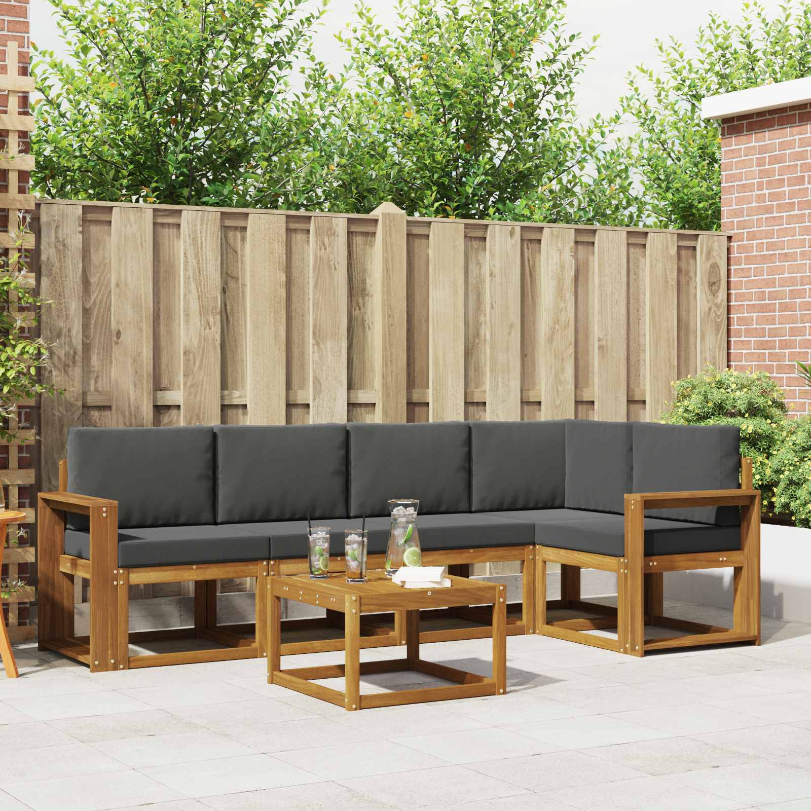 Buiten bankenset met kussen 6 pcs Natuurlijk en Antraciet – afbeelding 1