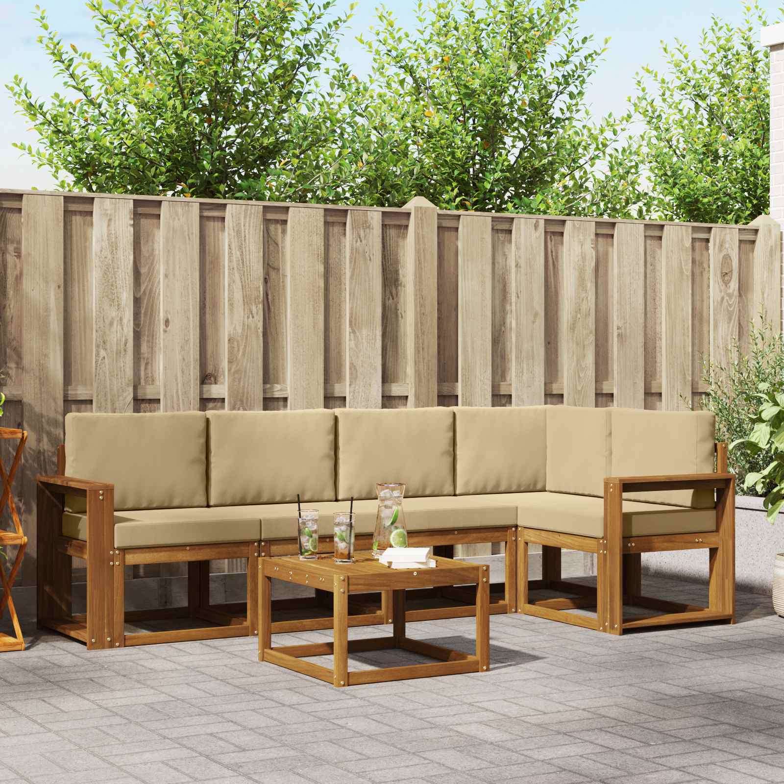 Buiten bankenset met kussen 6 pcs Natuurlijk en Beige – afbeelding 1
