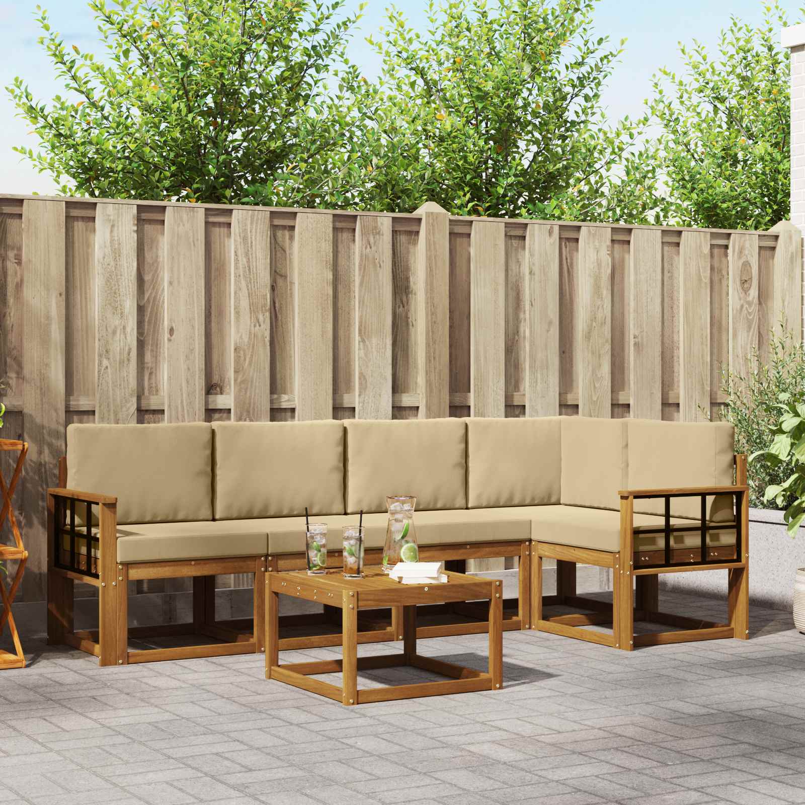 Buiten bankenset met kussen 6 pcs Natuurlijk en Beige – afbeelding 1