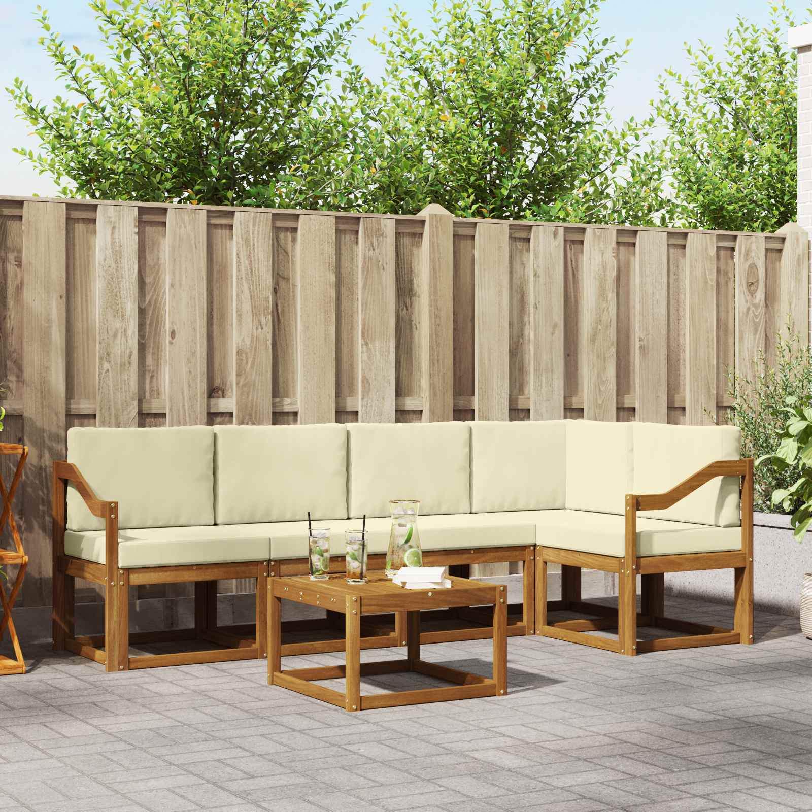Buiten bankenset met kussen 6 pcs Natuurlijk en Crème – afbeelding 1