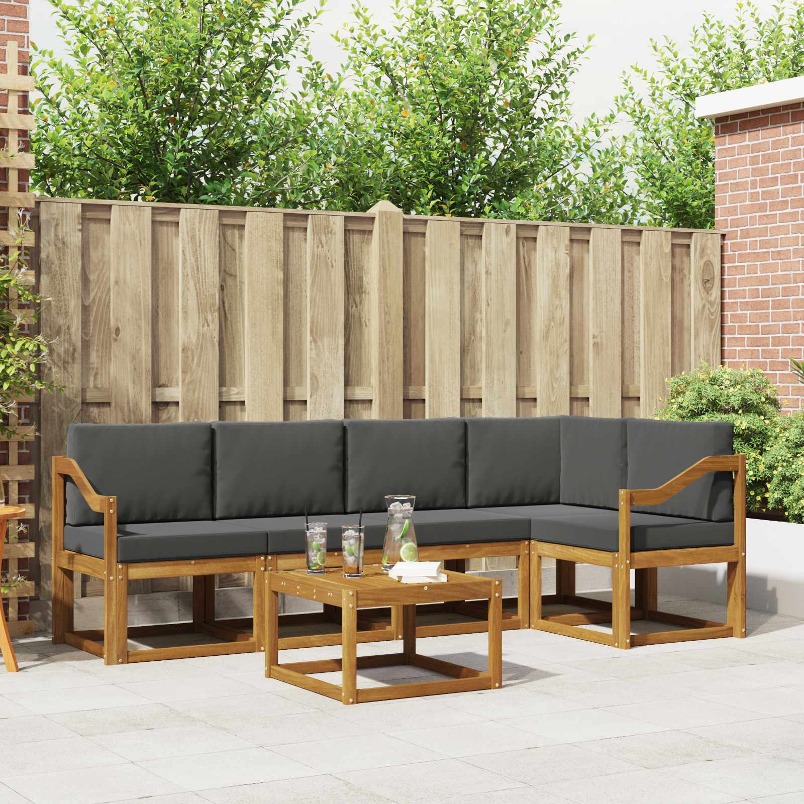 Buiten bankenset met kussen 6 pcs Natuurlijk en Antraciet
