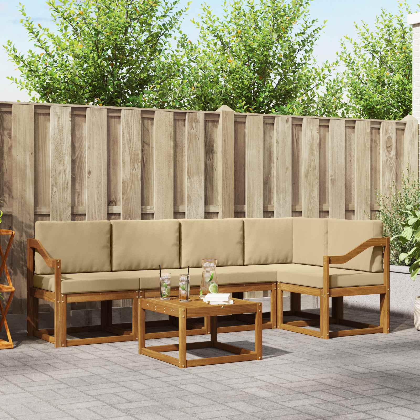 Buiten bankenset met kussen 6 pcs Natuurlijk en Beige – afbeelding 1