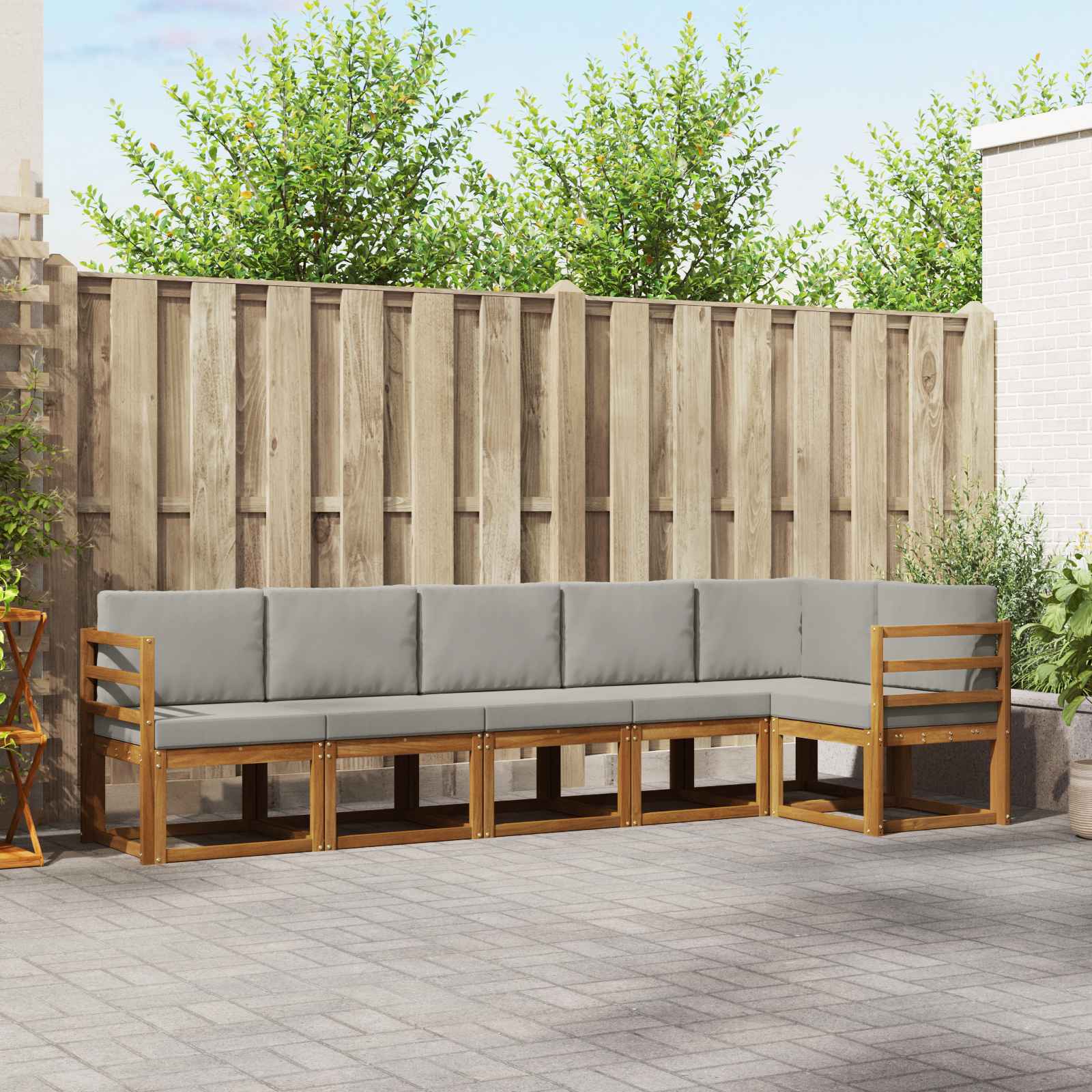Buiten bankenset met kussen 6 pcs Natuurlijk en Lichtgrijs – afbeelding 1